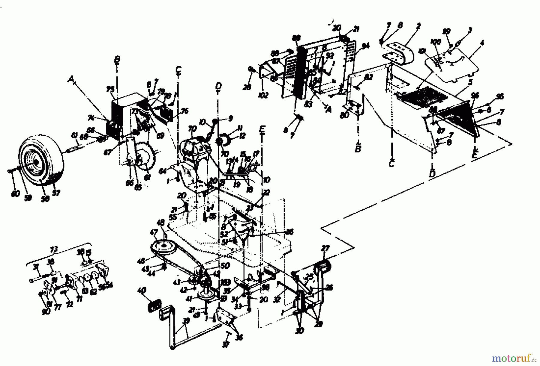  Gutbrod Lawn tractors 810 HEBS 02651.03  (1988) Drive system, Engine pulley, Pedal, Rear wheels