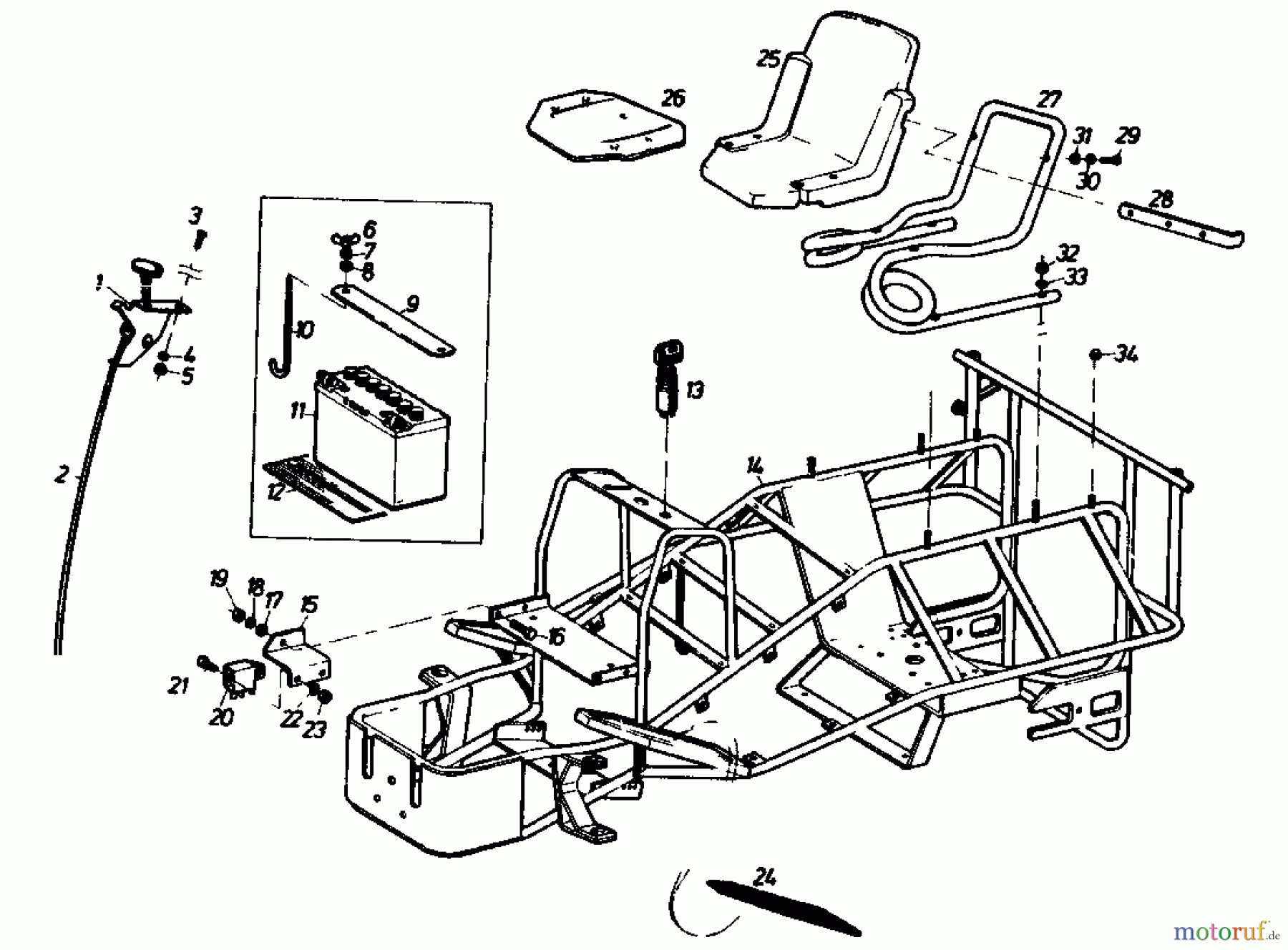  Gutbrod Lawn tractors Sprint 1000 E 02840.04  (1989) Battery, Frame, Seat