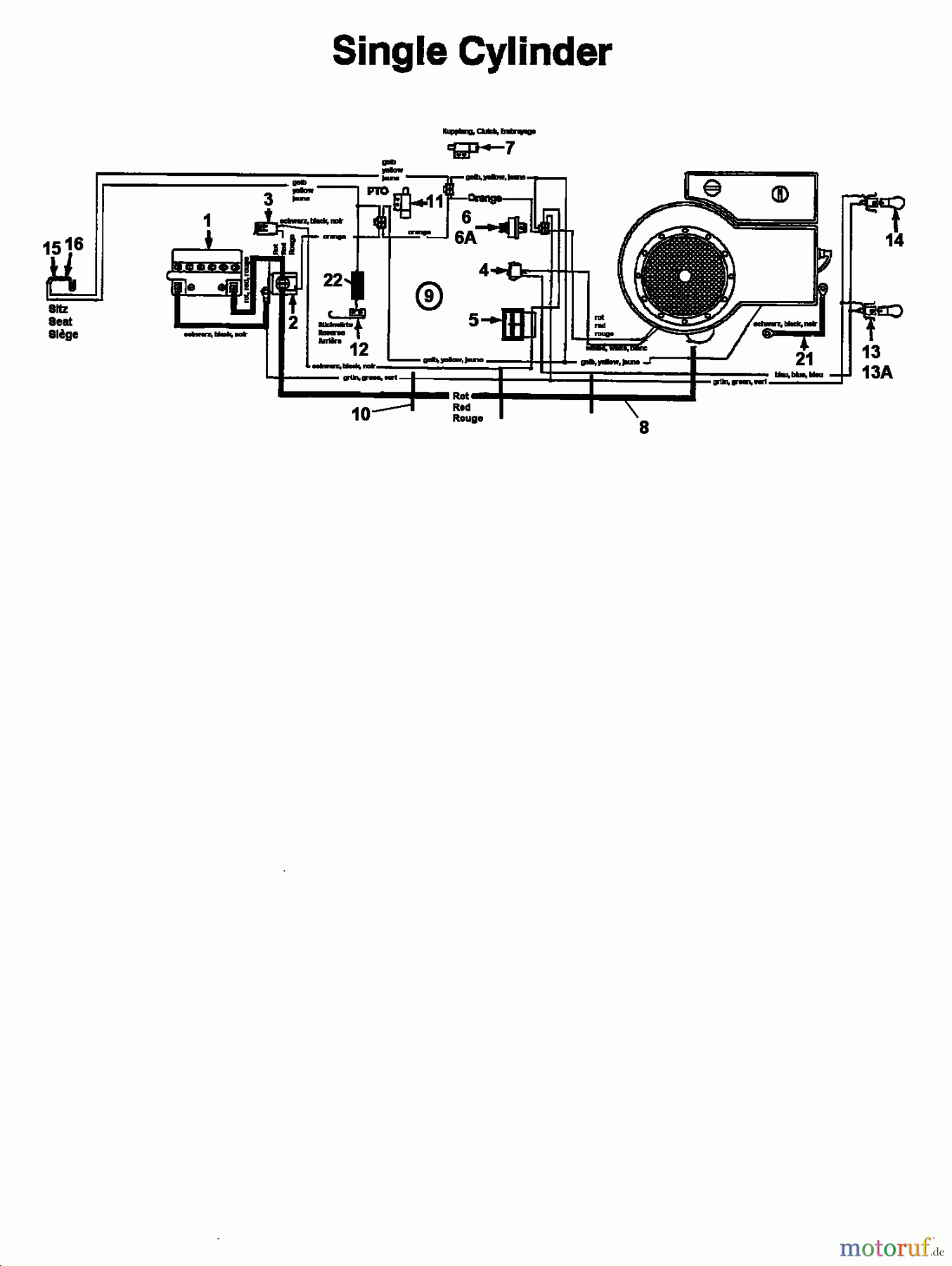  Super Lawn tractors Super 14-107 V 133S619G600  (1993) Wiring diagram single cylinder