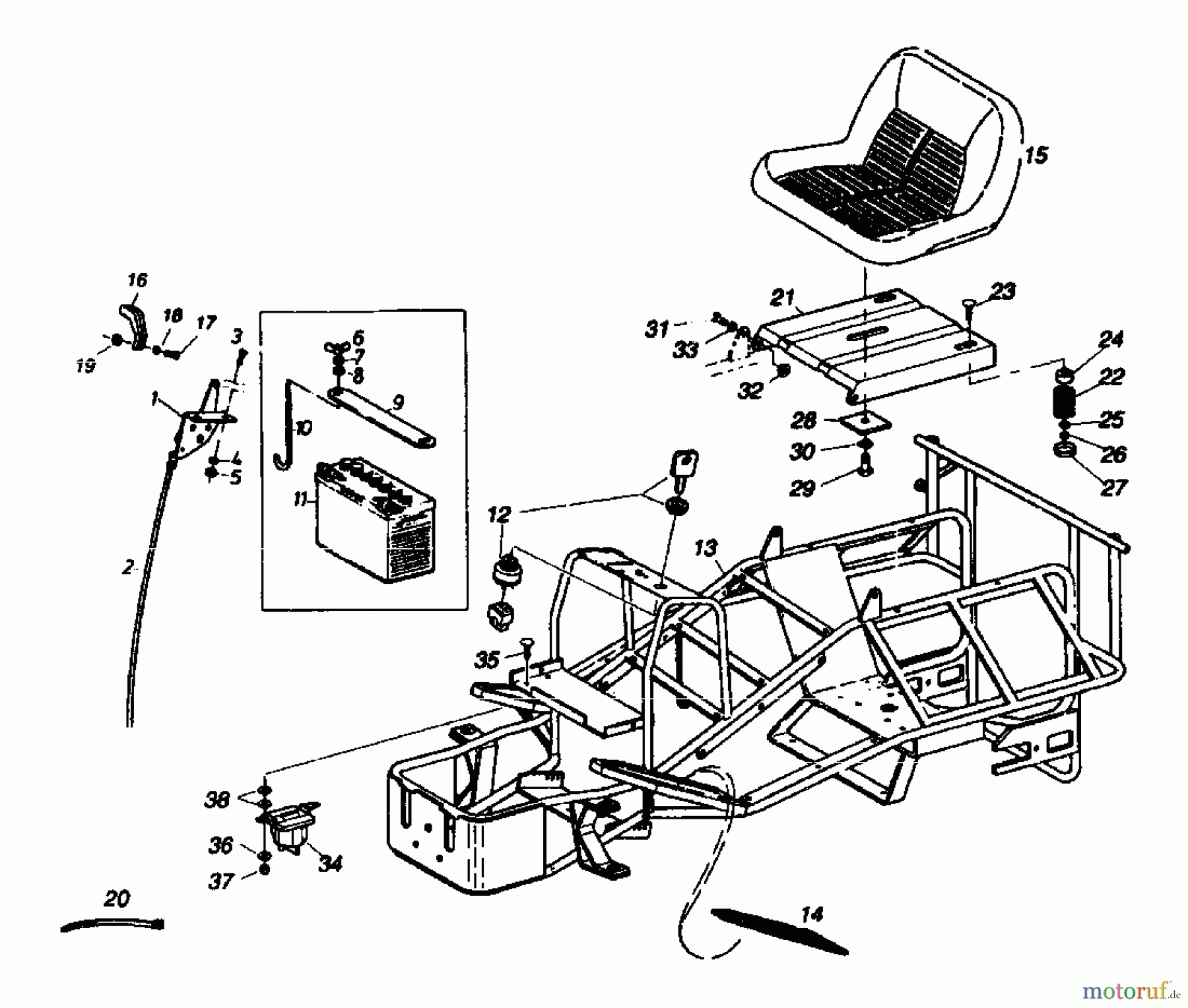  Gutbrod Lawn tractors Sprint 1002 E 02840.08  (1994) Battery, Frame, Seat