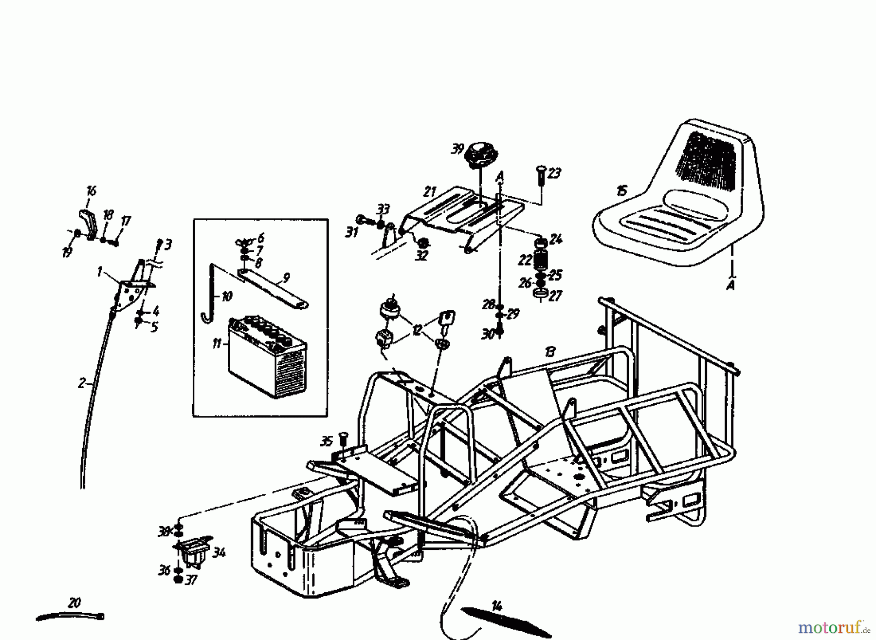  Gutbrod Lawn tractors Sprint 1002 E 02840.08  (1995) Battery, Frame, Seat