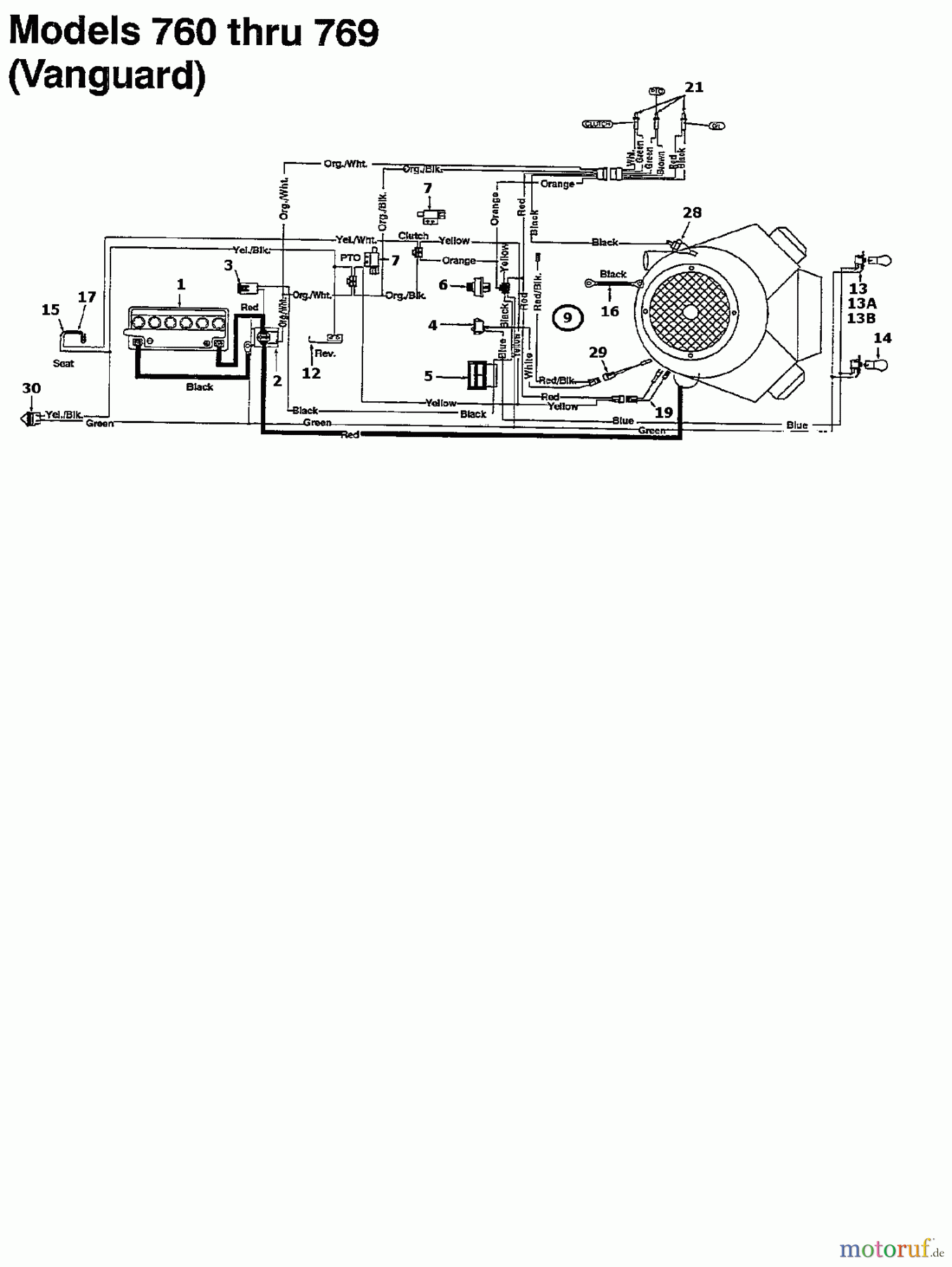  Raiffeisen Lawn tractors RMH 13/102 135N765N628  (1995) Wiring diagram Vanguard