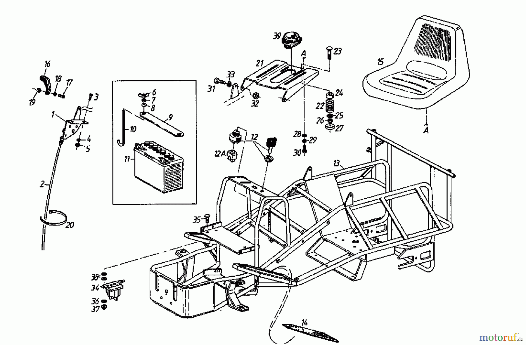  Gutbrod Lawn tractors Sprint 1002 E 02840.08  (1996) Battery, Frame, Seat