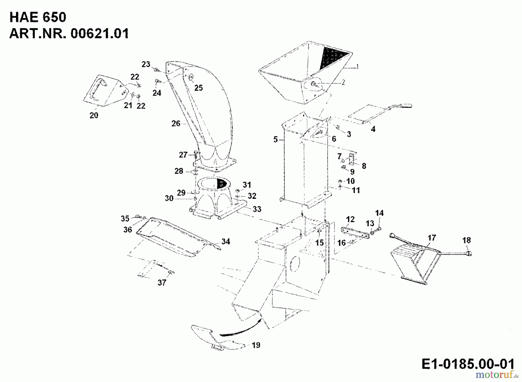  MTD Accessories Accessories multi purpose two wheel tractor Chipper HAE 650 for 550-750 00621.01  (1992) Discharge chute, Hopper