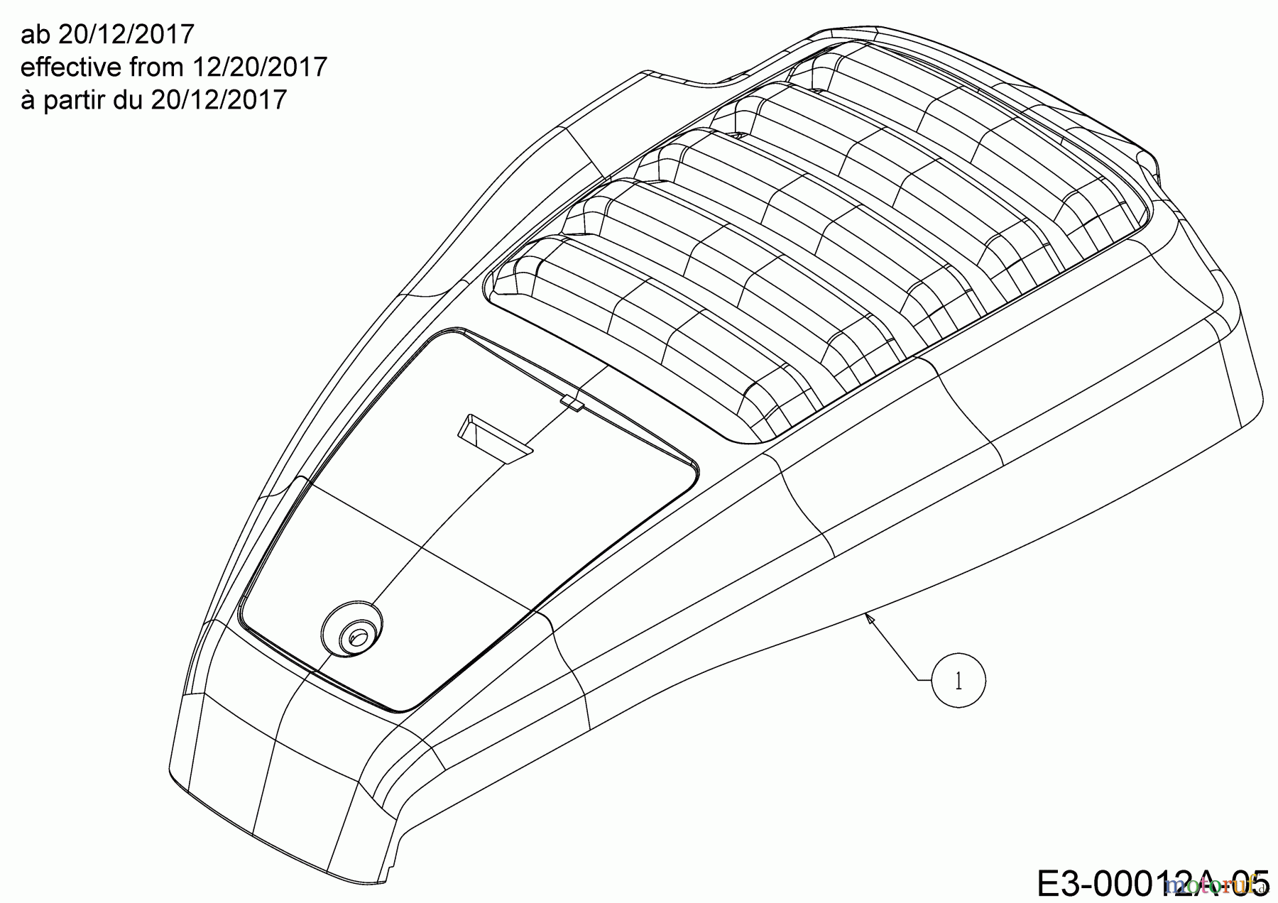  Cub Cadet Petrol mower self propelled LM3 DR53ES 12BCPVS7603  (2018) Engine hood effective from 12/20/2017