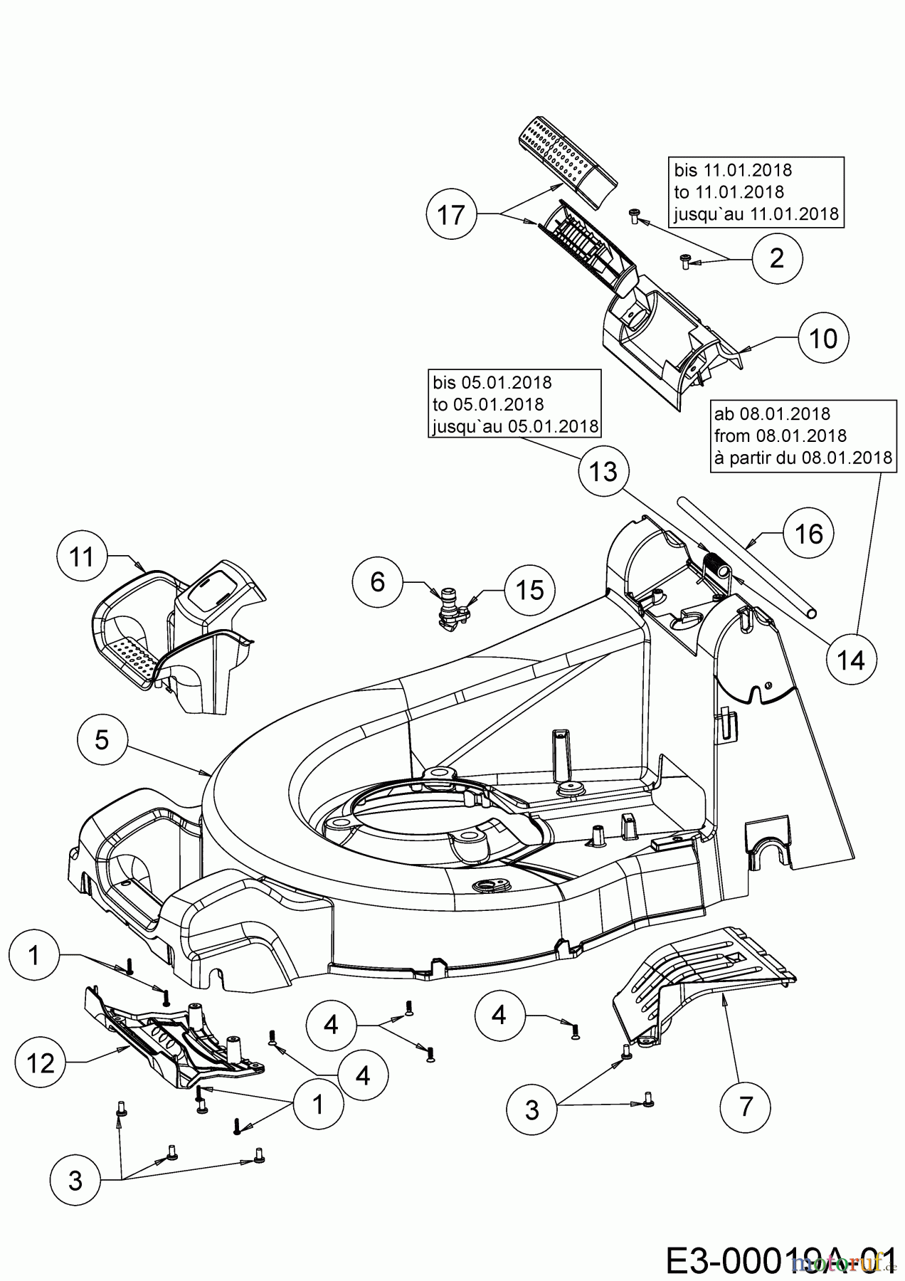  Cub Cadet Petrol mower self propelled XM1 ER53 12A-ZAJ4603  (2018) Rear baffle, Deck housing, Rod for rear flap, Side cover panels