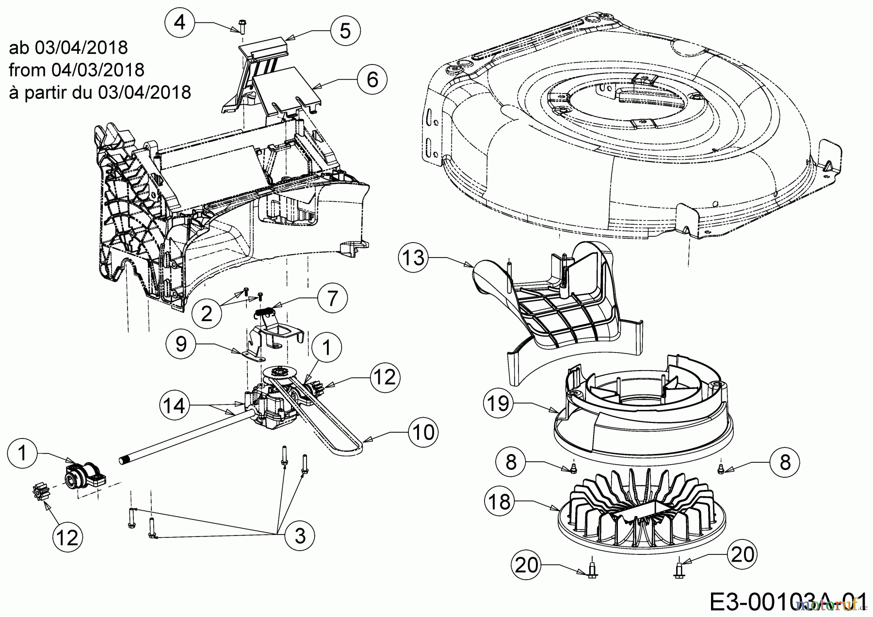  Wolf-Garten Petrol mower self propelled WA 53 AHW 12A-PV5L650  (2018) Gearbox, Belt, Fan from 04/03/2018