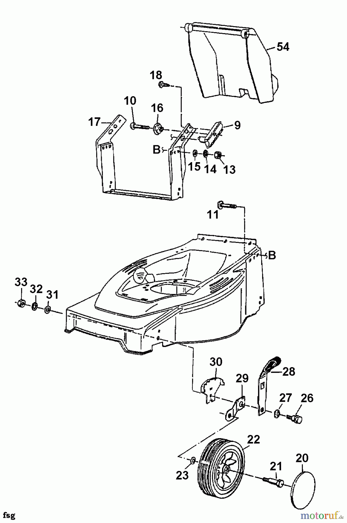  Fleurelle Electric mower E 401 18B-L2G-619  (2000) Front wheels, Cutting hight adjustment