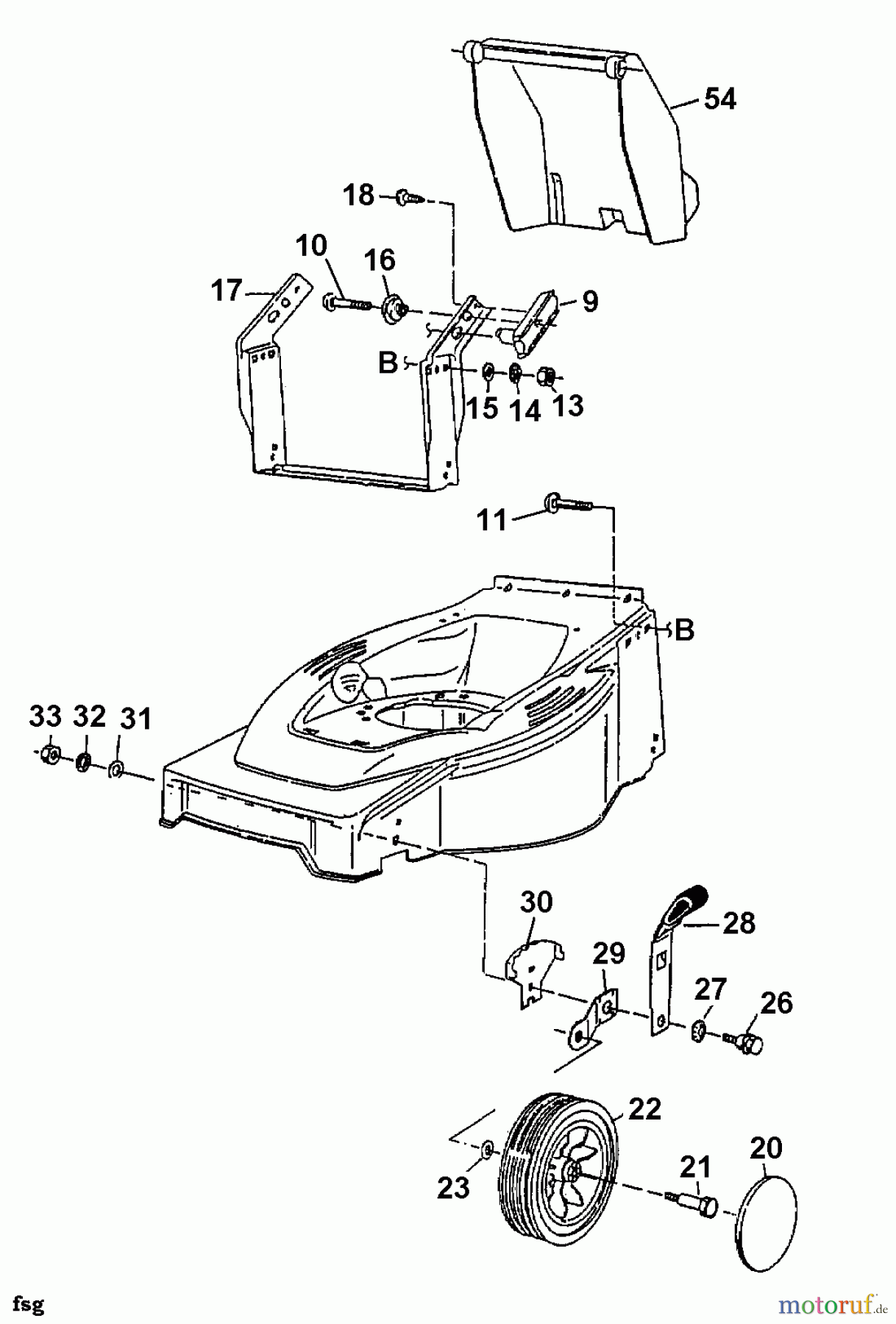  Fleurelle Electric mower E 451 18B-T2H-619  (2000) Height adjustment, Front wheels