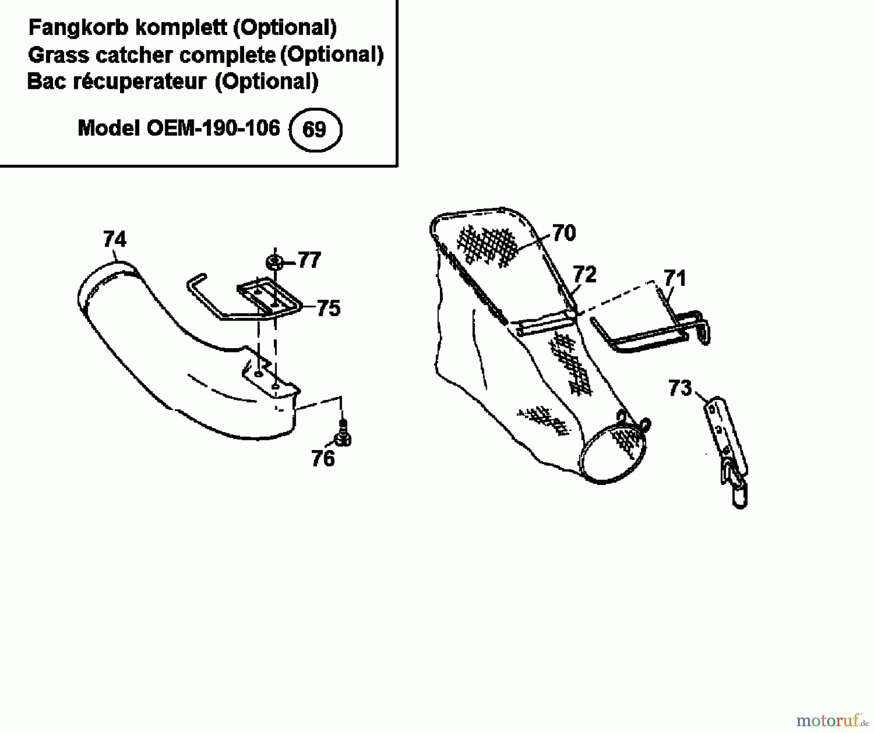  MTD Accessories Accessories lawn mowers Grass catcher 106 - for side discharge OEM-190-106  (2001) Grass box