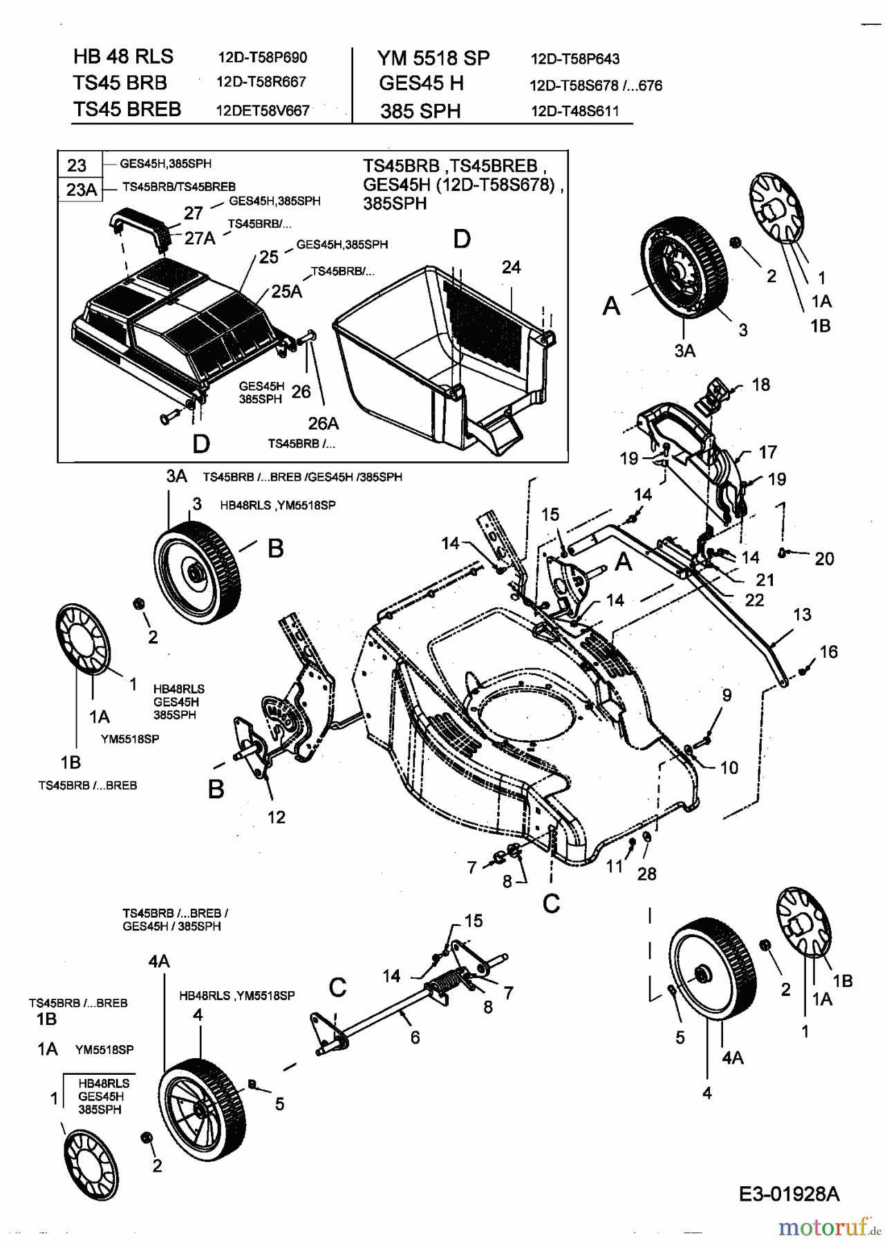  Turbo Silent Petrol mower self propelled TS 45 BR-B 12D-T58R667  (2004) Grass box, Wheels, Cutting hight adjustment