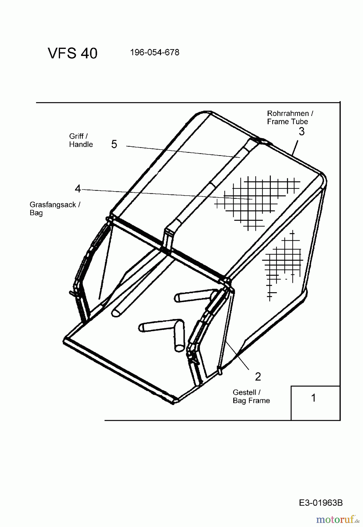  MTD Accessories Accessories verticutter Bags verticutter VFS 40 196-054-678  (2005) Grass box