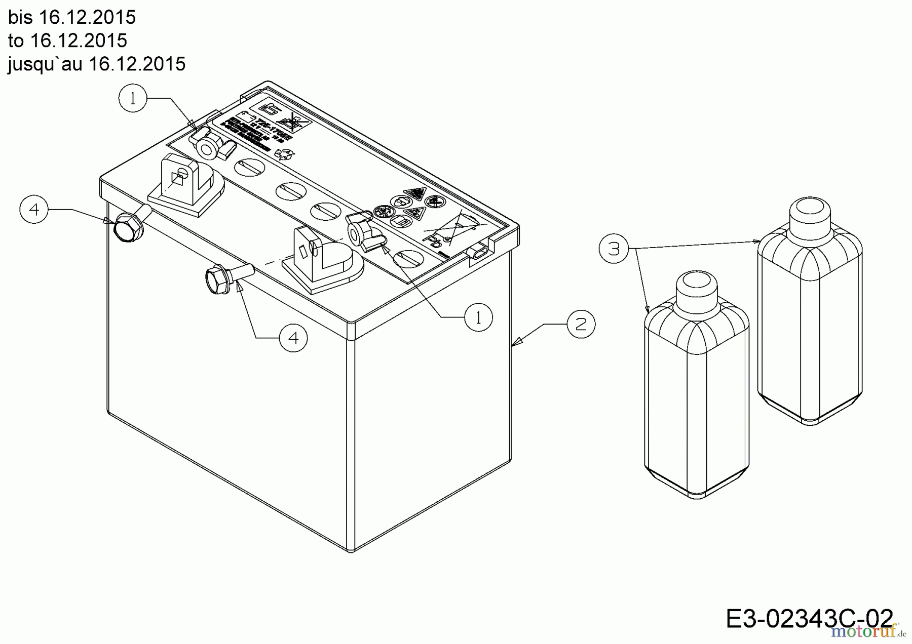  Massey Ferguson Lawn tractors MF 36-16 ARD 13HD90GE395  (2016) Battery to 16.12.2015