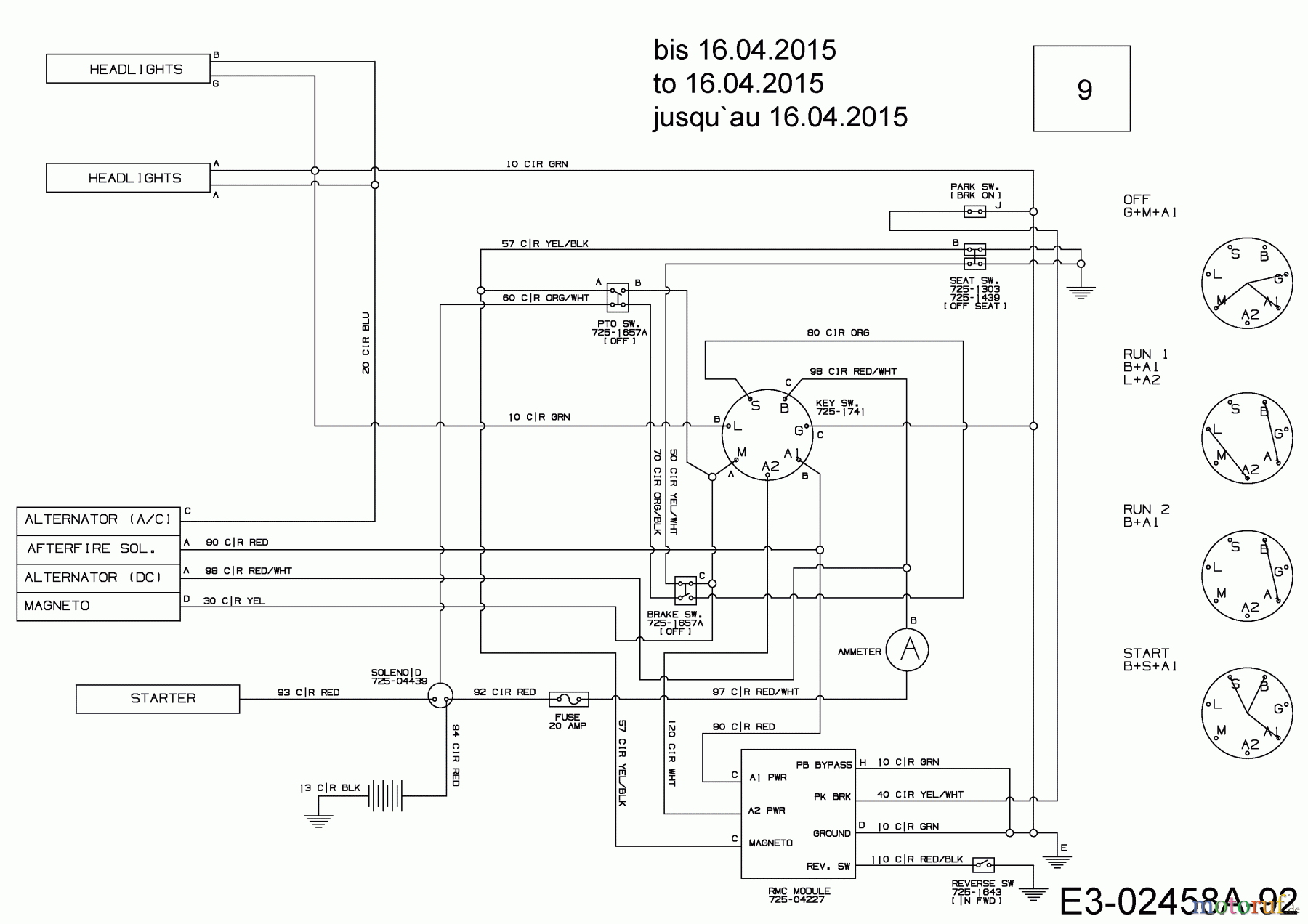  Black Edition Lawn tractors 200-107 Twin 13HT797G615  (2015) Wiring diagram to 16.04.2015