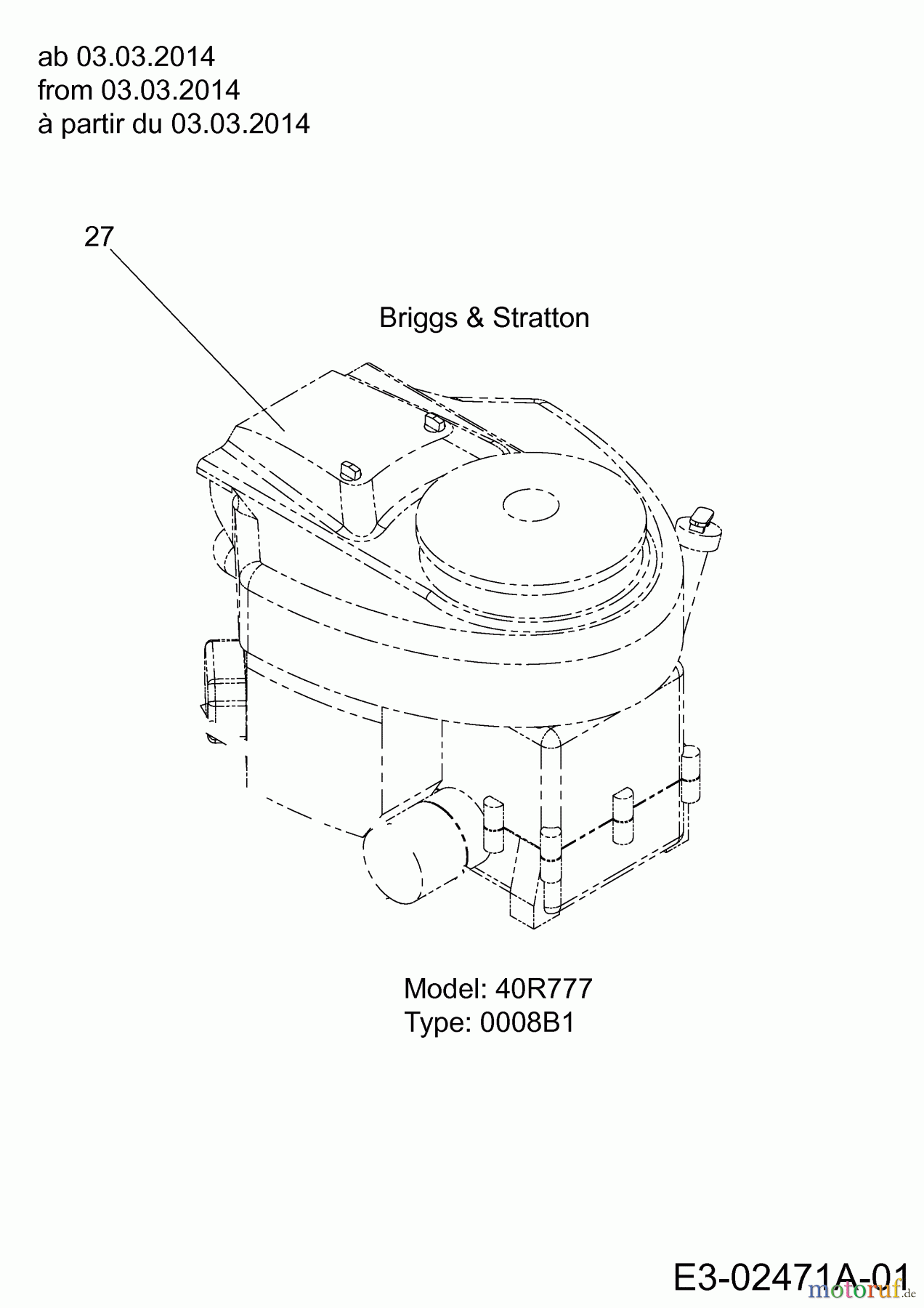  MTD Lawn tractors LTEX 105 A 13HT98KN682  (2014) Engine Briggs&Stratton from 03.03.2014