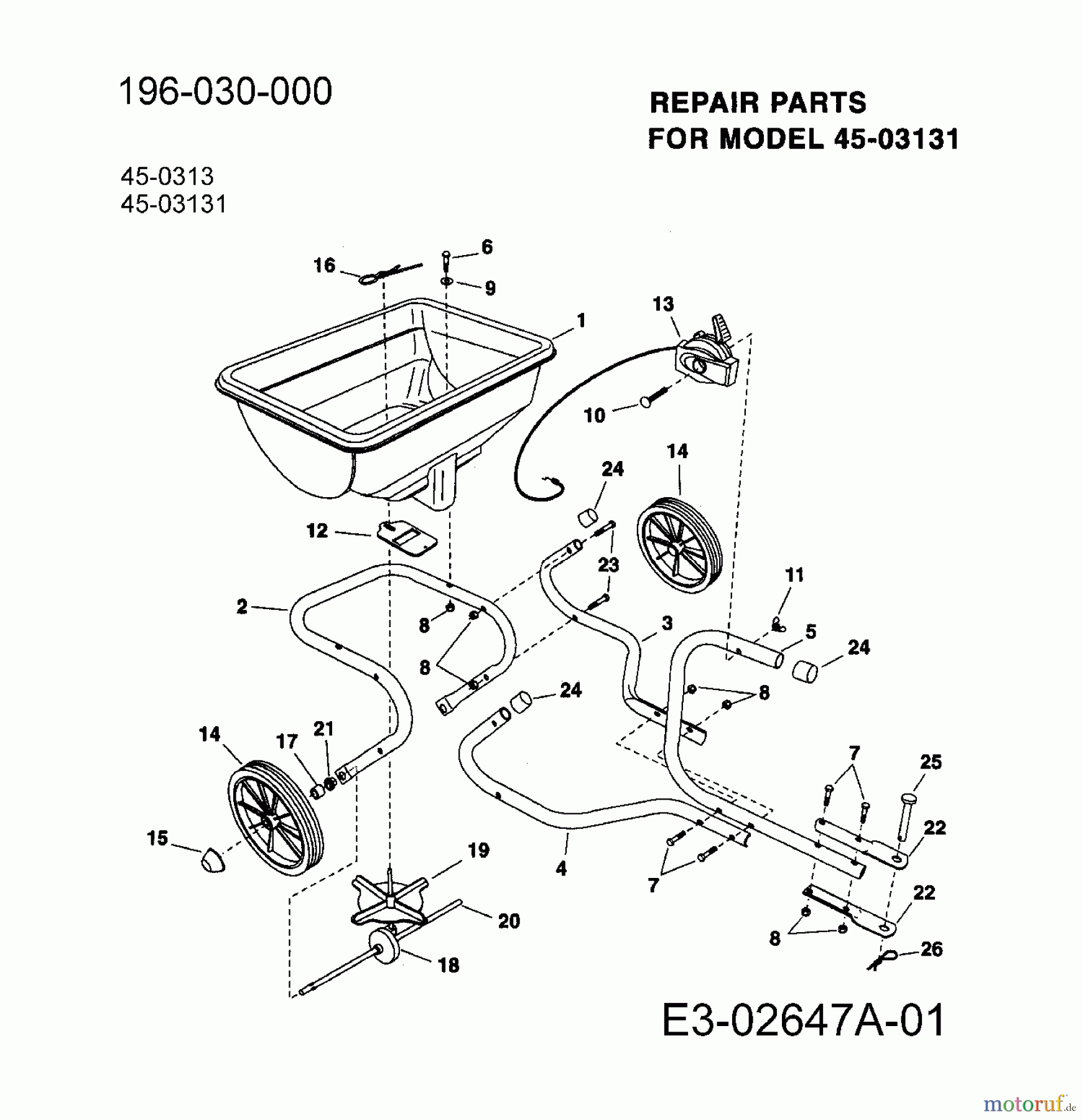  MTD Accessories Accessories garden and lawn tractors Spreader 45-0313  (196-030-000) 196-030-000  (2006) Basic machine