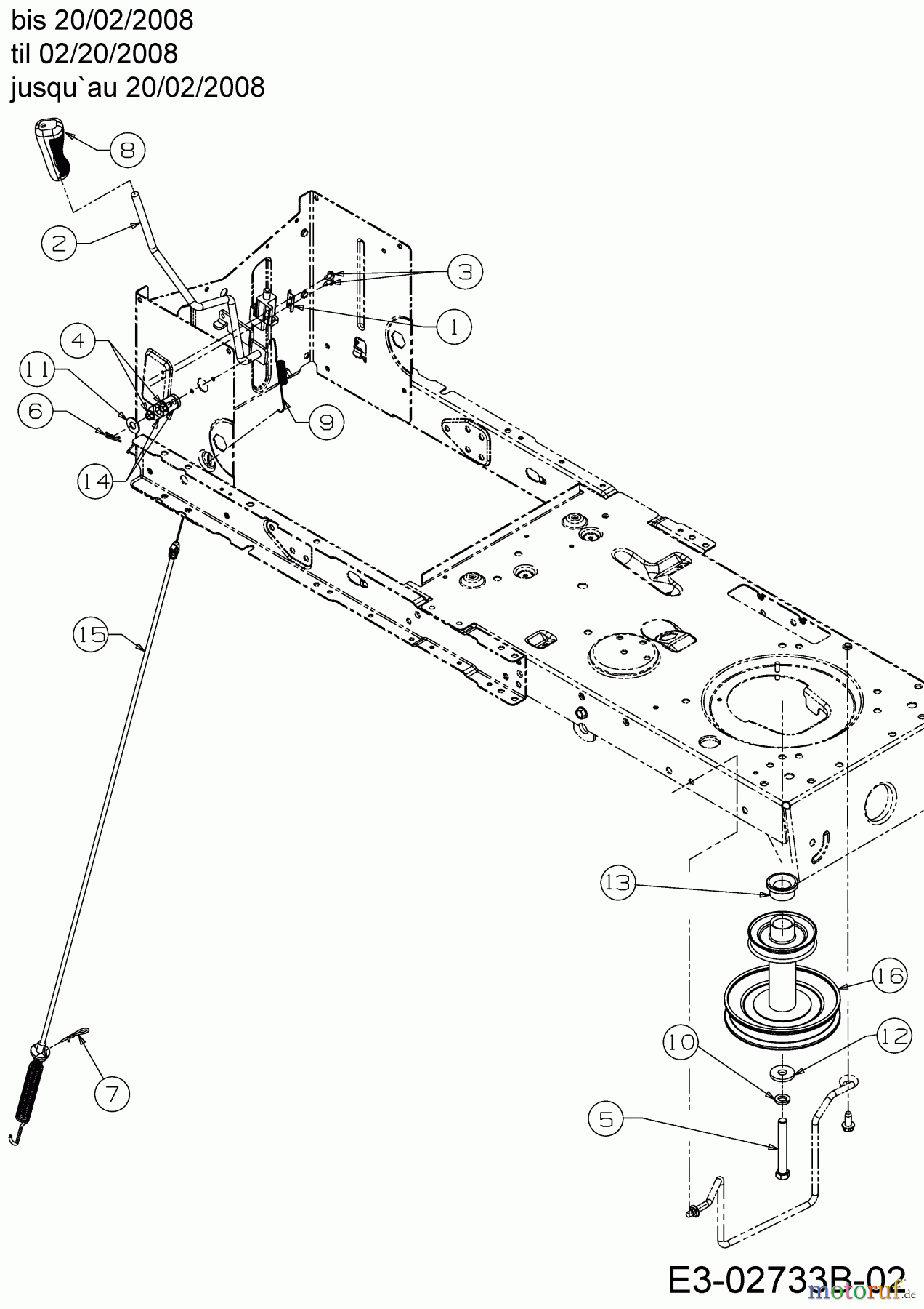  Silverline Lawn tractors SILVER TRAK 13AT799-677  (2008) Deck engagement, Engine pulley to 02/20/2008