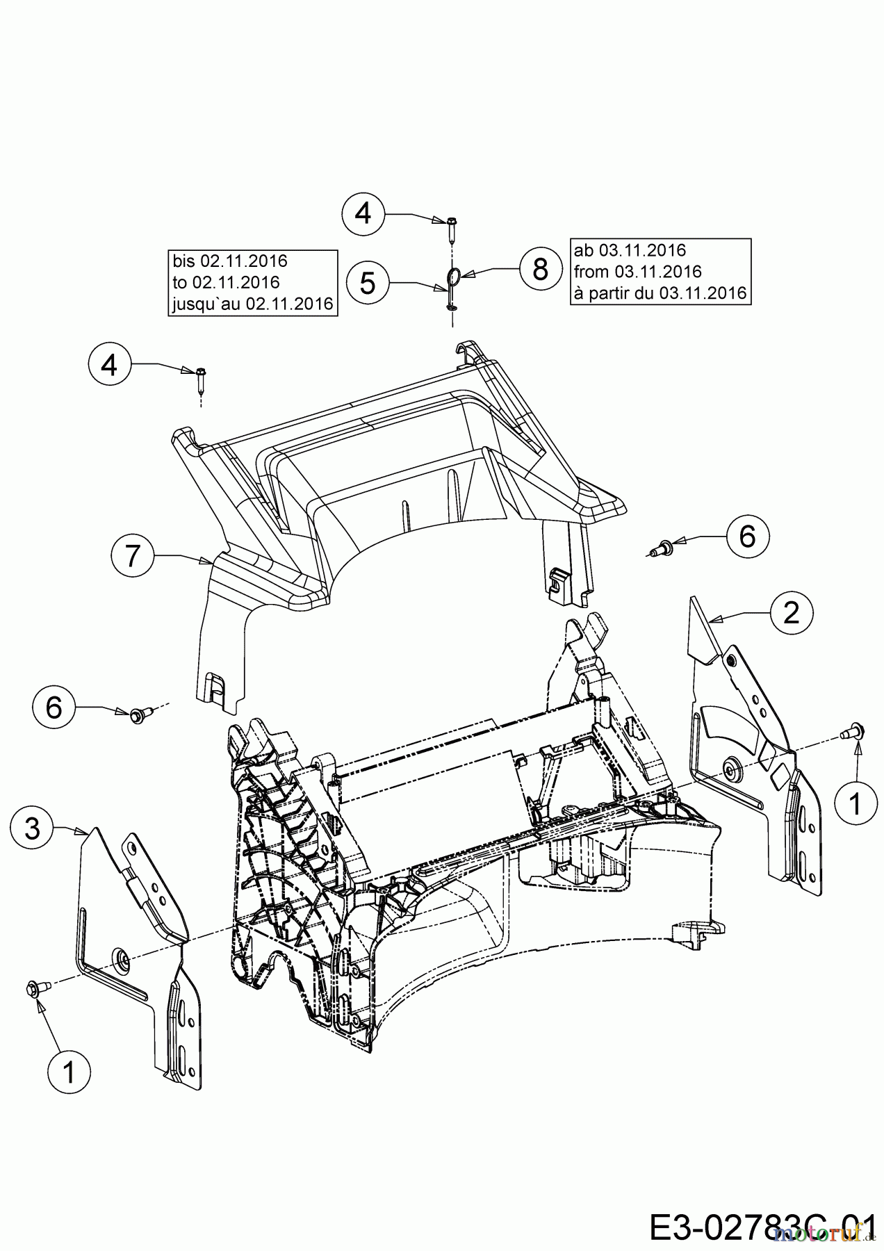  Cub Cadet Petrol mower self propelled LM3 DR53ES 12BCPVS7603  (2017) Rear baffle, Handle bracket