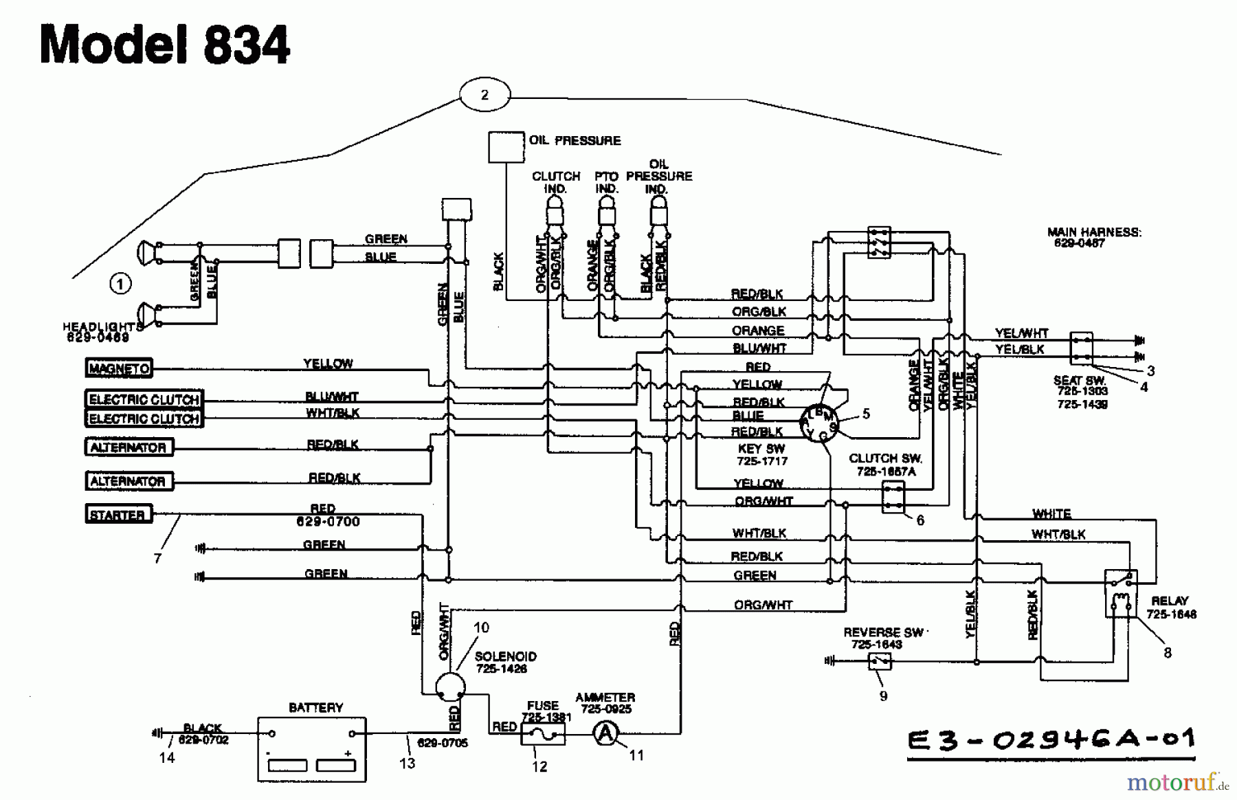  Yard-Man Garden tractors HH 8200 14AU834H643  (1998) Wiring diagram