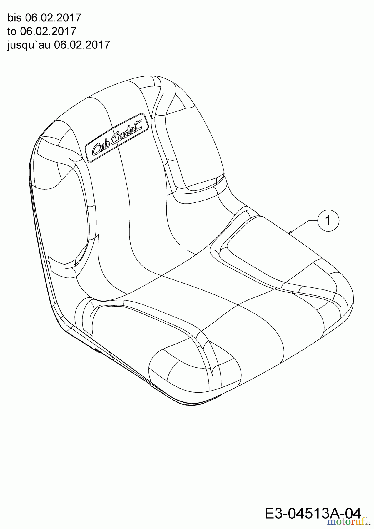  Cub Cadet Lawn tractors XT2 QR106 13AQA1CR330  (2018) Seat to 06.02.2017