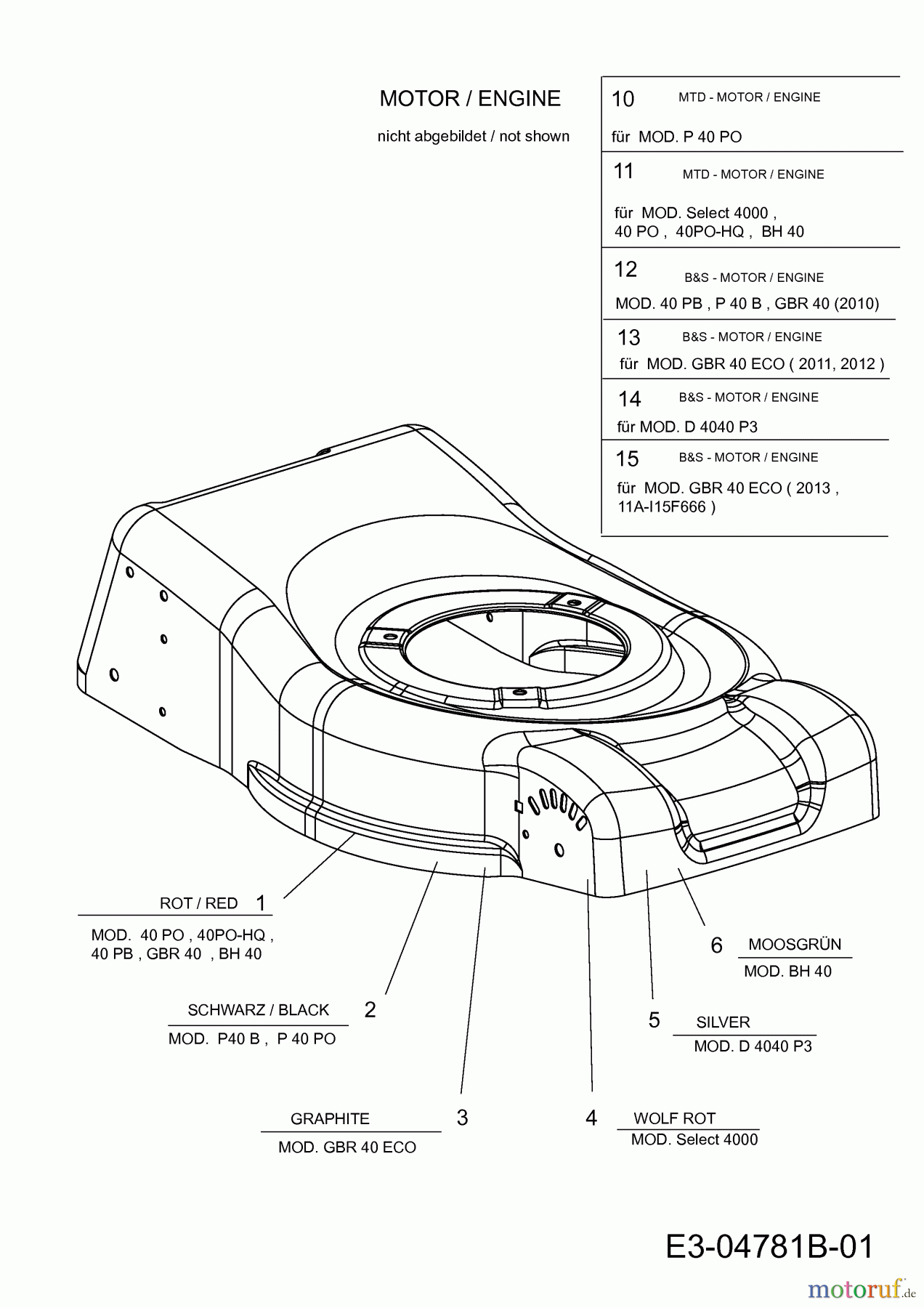  Mr.Gardener Petrol mower D 4040 P 3 11C-I14M629  (2012) Deck housing