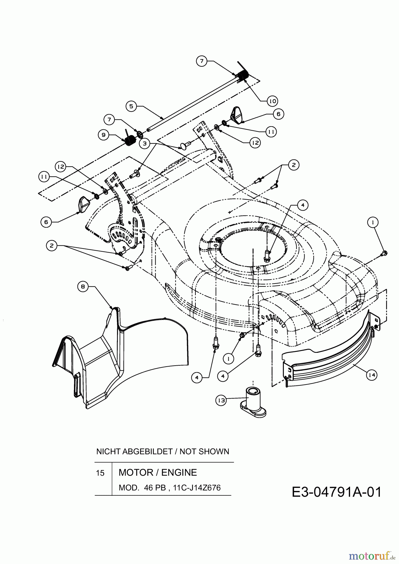  MTD untill 2011 Petrol mower 46 PB 11C-J14Z676  (2009) Front baffle, Rear baffle, Blade adapter, Engine