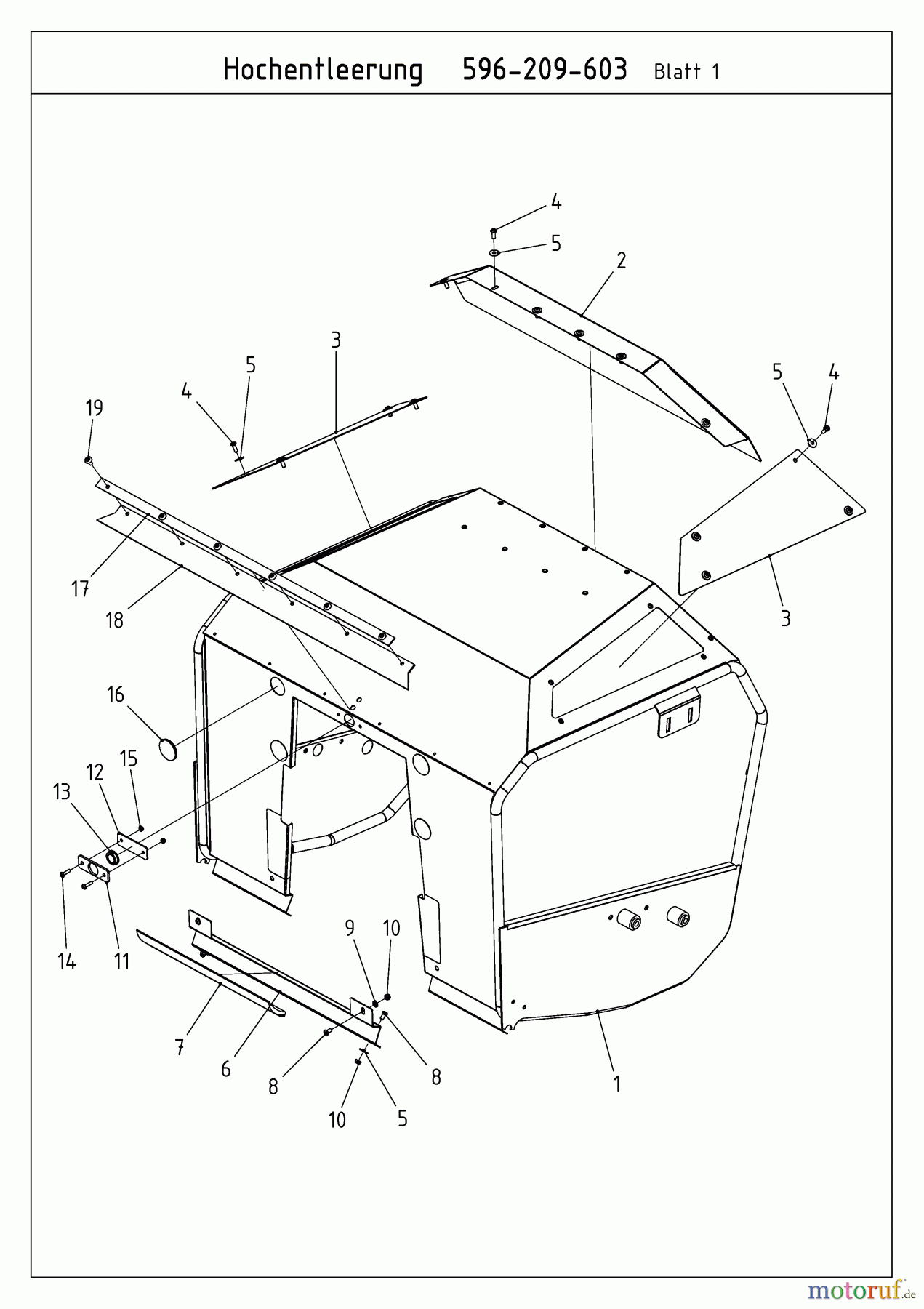  MTD Accessories Accessories compact tractors Grass catcher incl. emptying for CC 2000/3000 RD series, 400 l box with high lift bag (not CC 2250 RD) 596-209-600  (2009) Grass box high lift bag