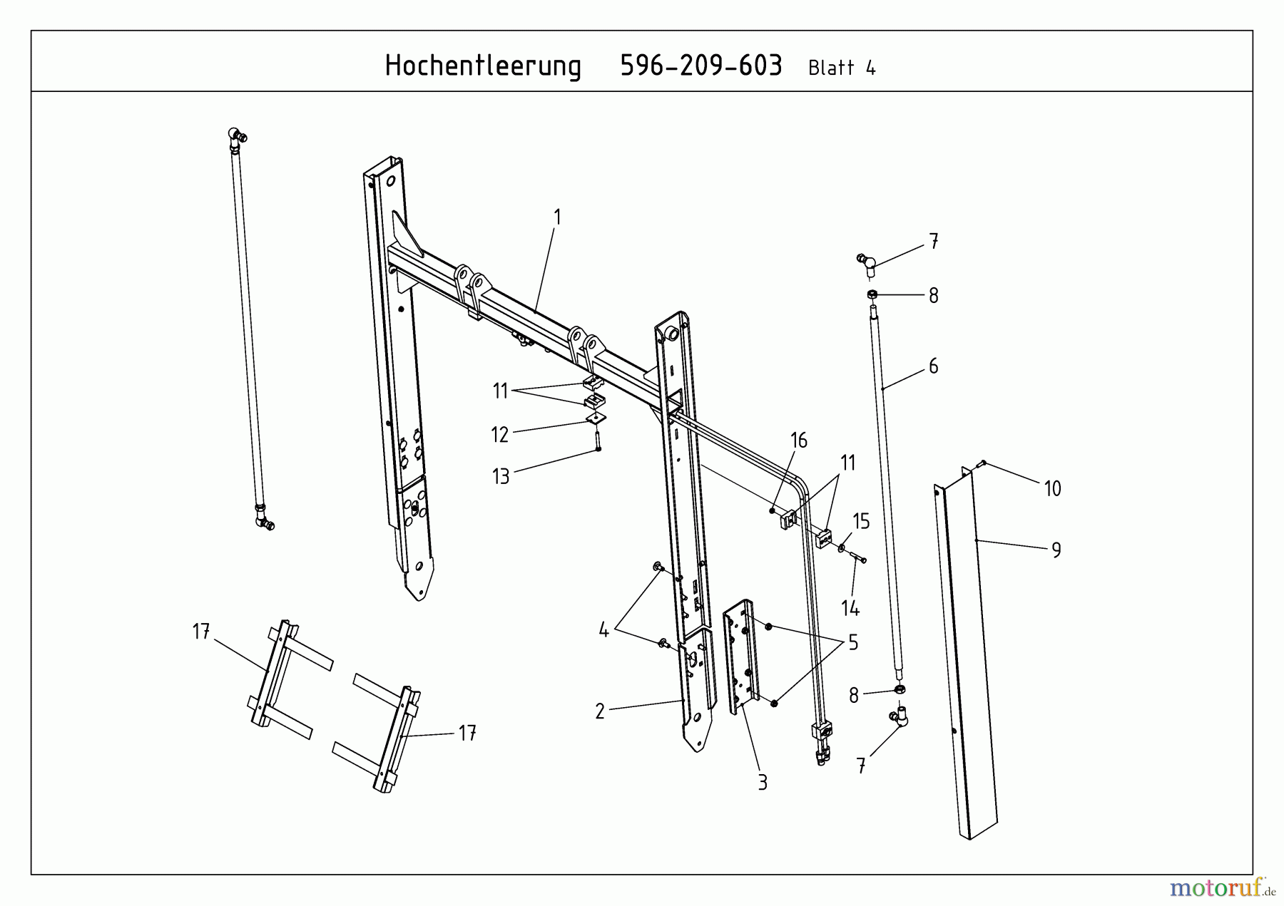  MTD Accessories Accessories compact tractors Grass catcher incl. emptying for CC 2000/3000 RD series, 400 l box with high lift bag (not CC 2250 RD) 596-209-600  (2009) Lifting mecanism catcher