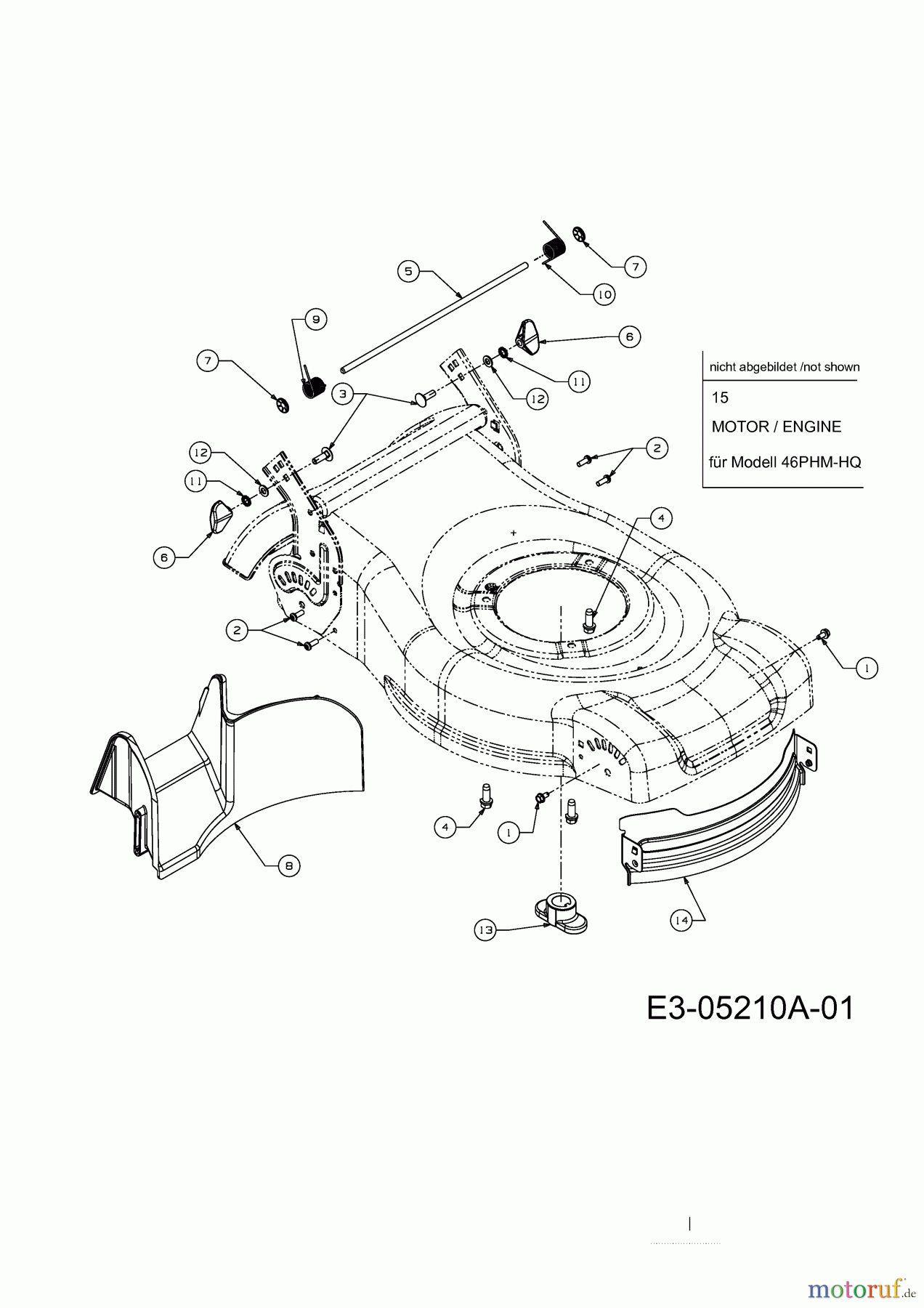  MTD Petrol mower 46 PHM-HQ 11D-J1CQ616  (2009) Front baffle, Rear baffle, Blade adapter, Engine