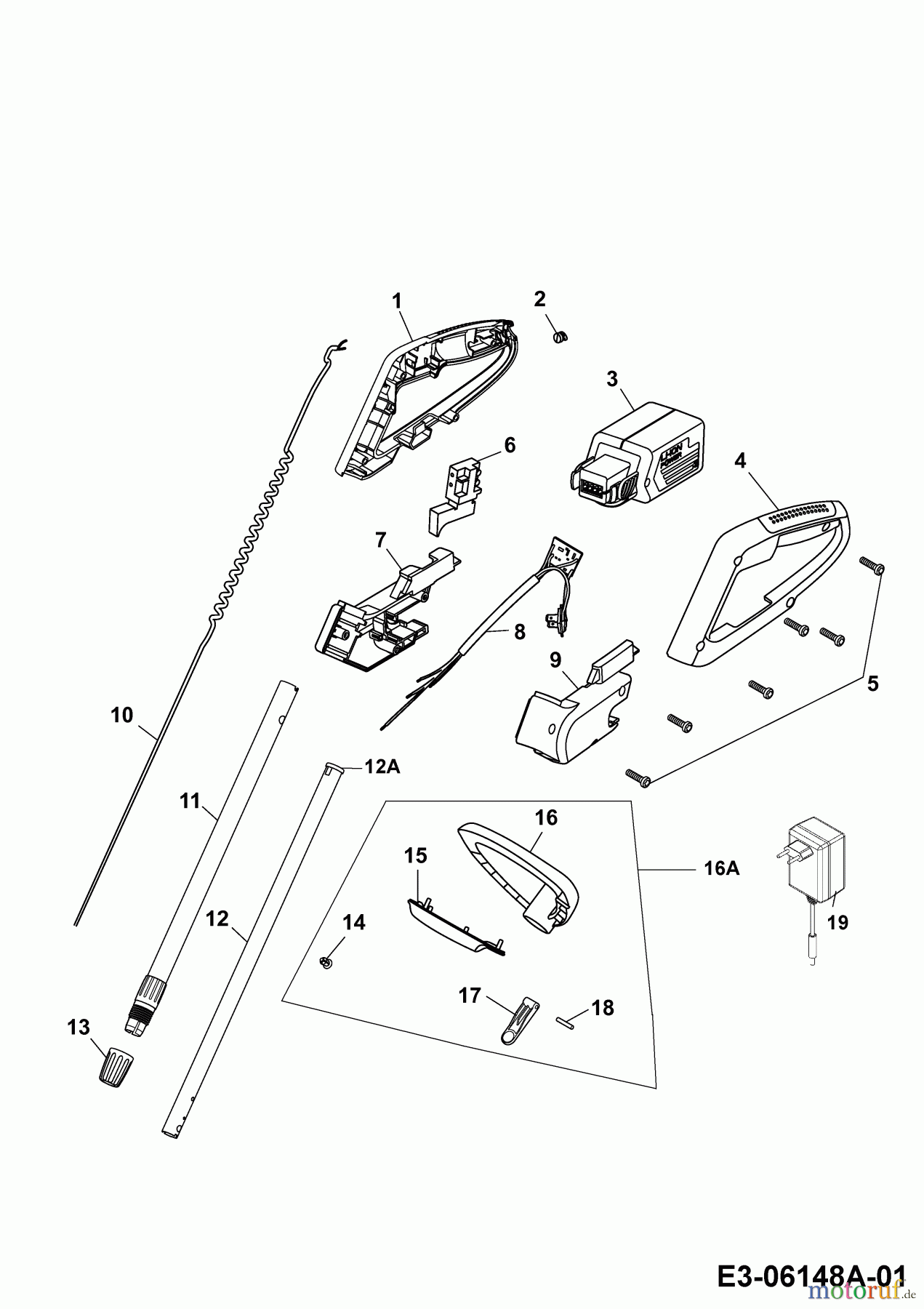  Wolf-Garten Battery trimmer Li-Ion Power GT 815 7134880 Series F  (2010) Handle