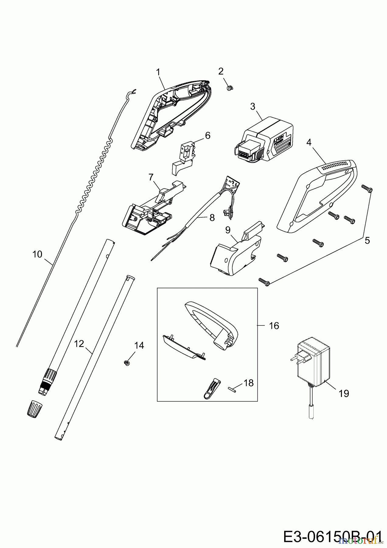  Wolf-Garten Battery trimmer Li-Ion Power GT 815 7134880  (2012) Handle, Switch, Shaft