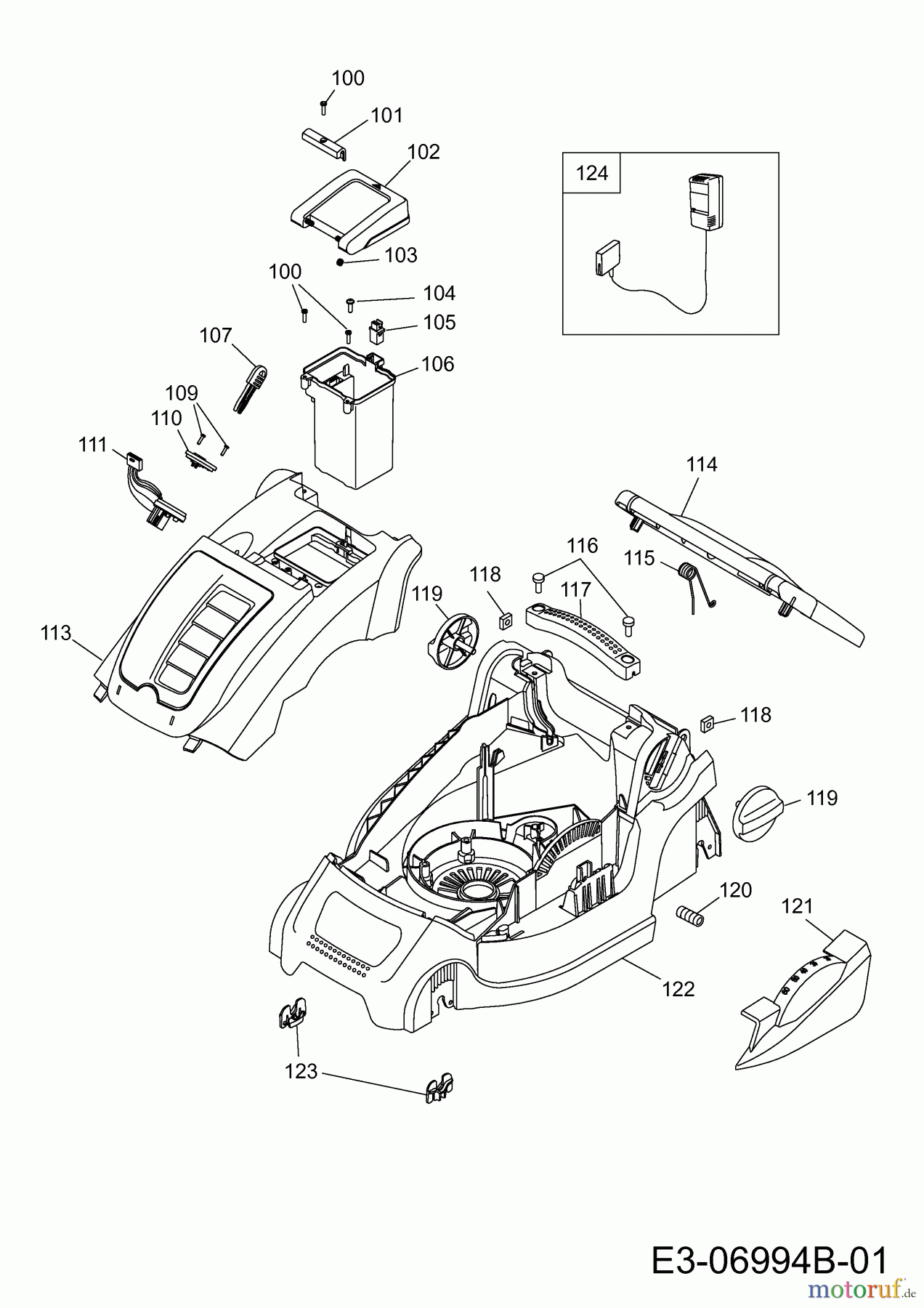  MTD Battery mower Li-Ion Power 34 18AWF3B-600  (2012) Battery charger, Deck housing