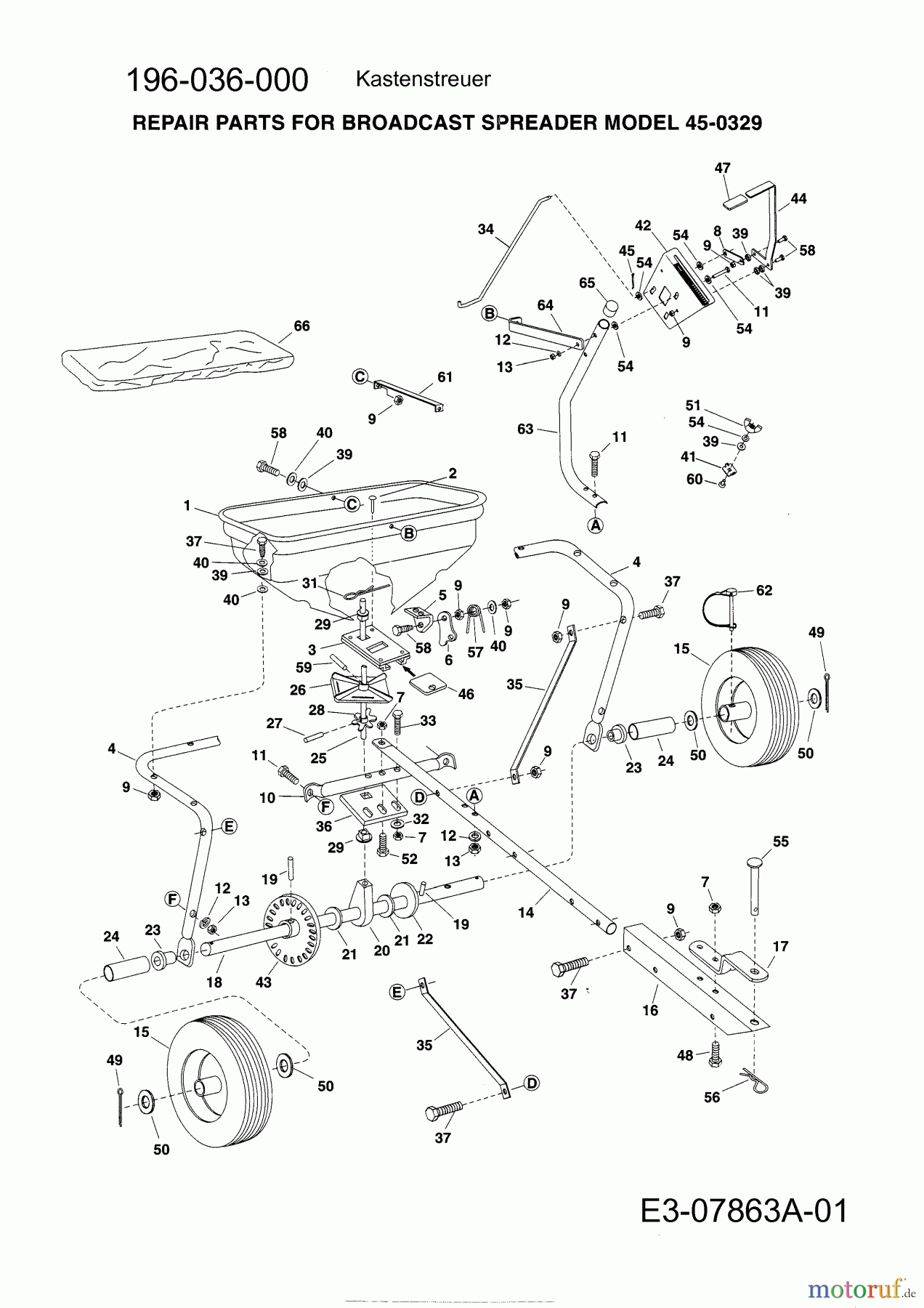  MTD Accessories Accessories garden and lawn tractors Spreader 45-0329  (190-036-000) 190-036-000  (2005) Basic machine