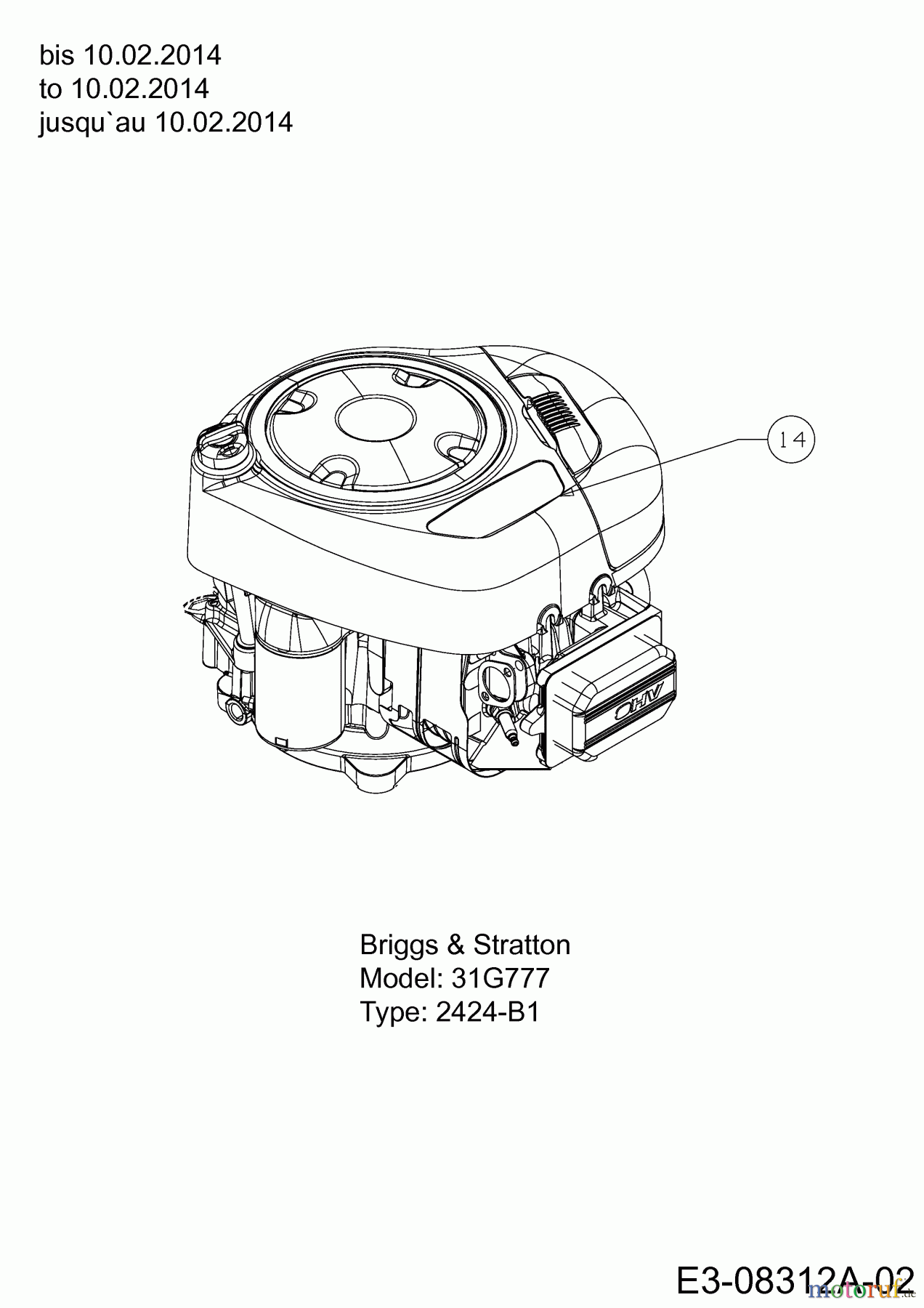  Cub Cadet Lawn tractors CC 717 HG 13HD79DG603  (2014) Engine Briggs & Stratton to 10.02.2014