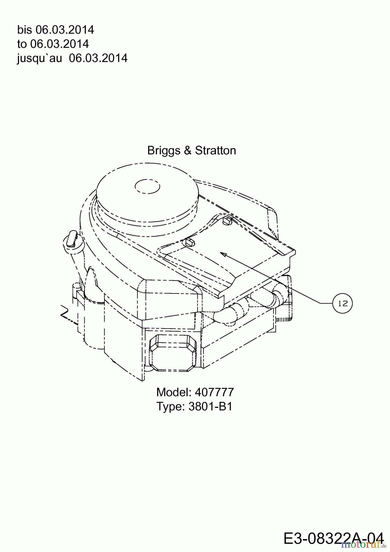  MTD Lawn tractors 220/105 H 13HU99KN676  (2014) Engine Briggs & Stratton to 06.03.2014