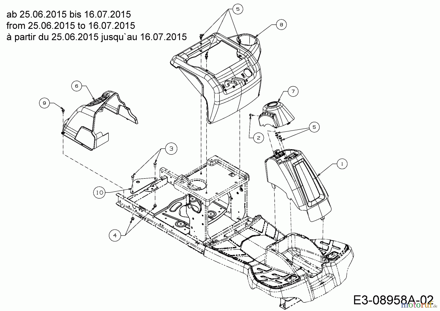  MTD Lawn tractors Minirider 60 SD 13A625JC600  (2016) Cover panels from 25.06.2015 to 16.07.2015