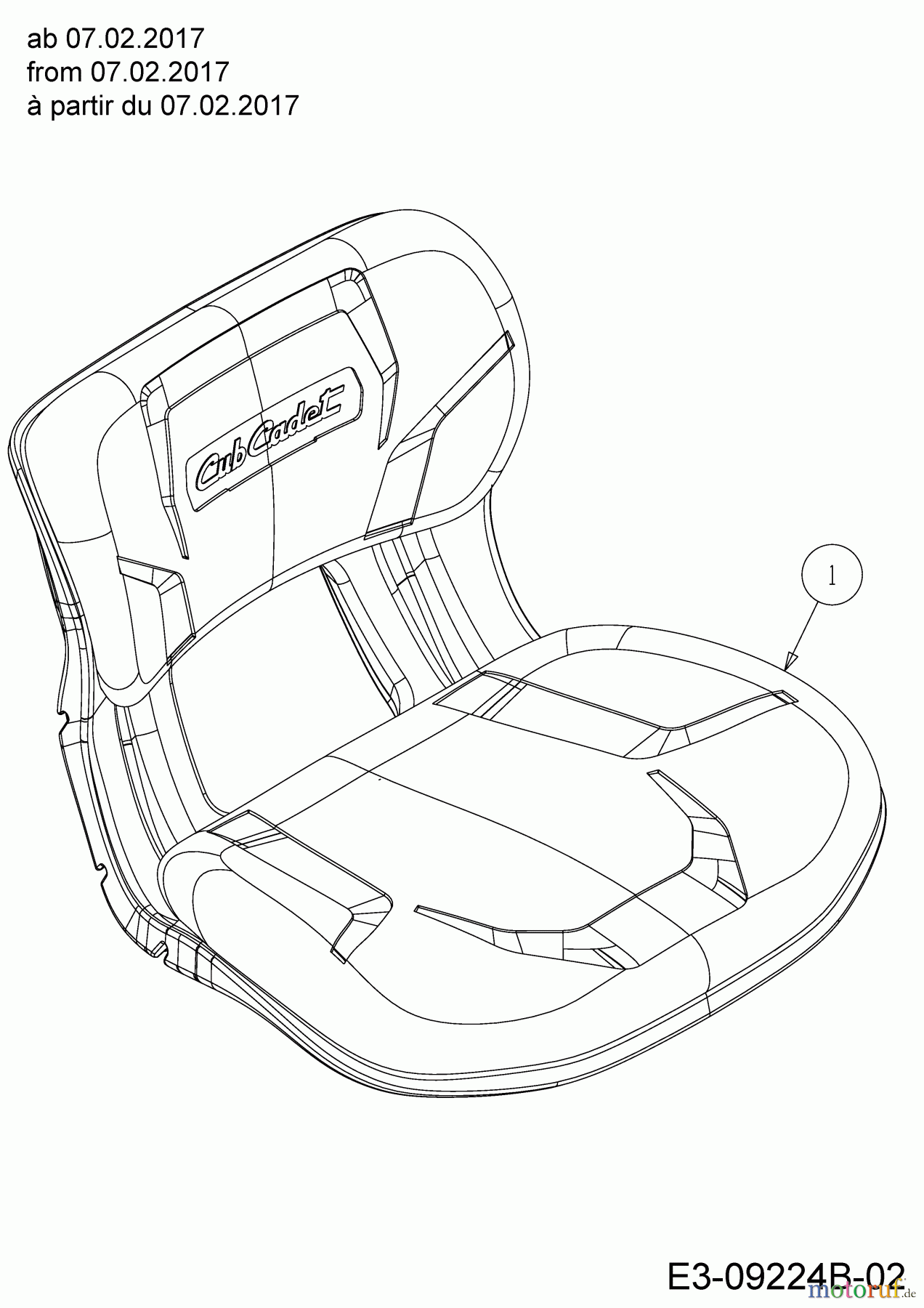  Cub Cadet Lawn tractors XT2 QR106 13AQA1CR330  (2017) Seat from 07.02.2017