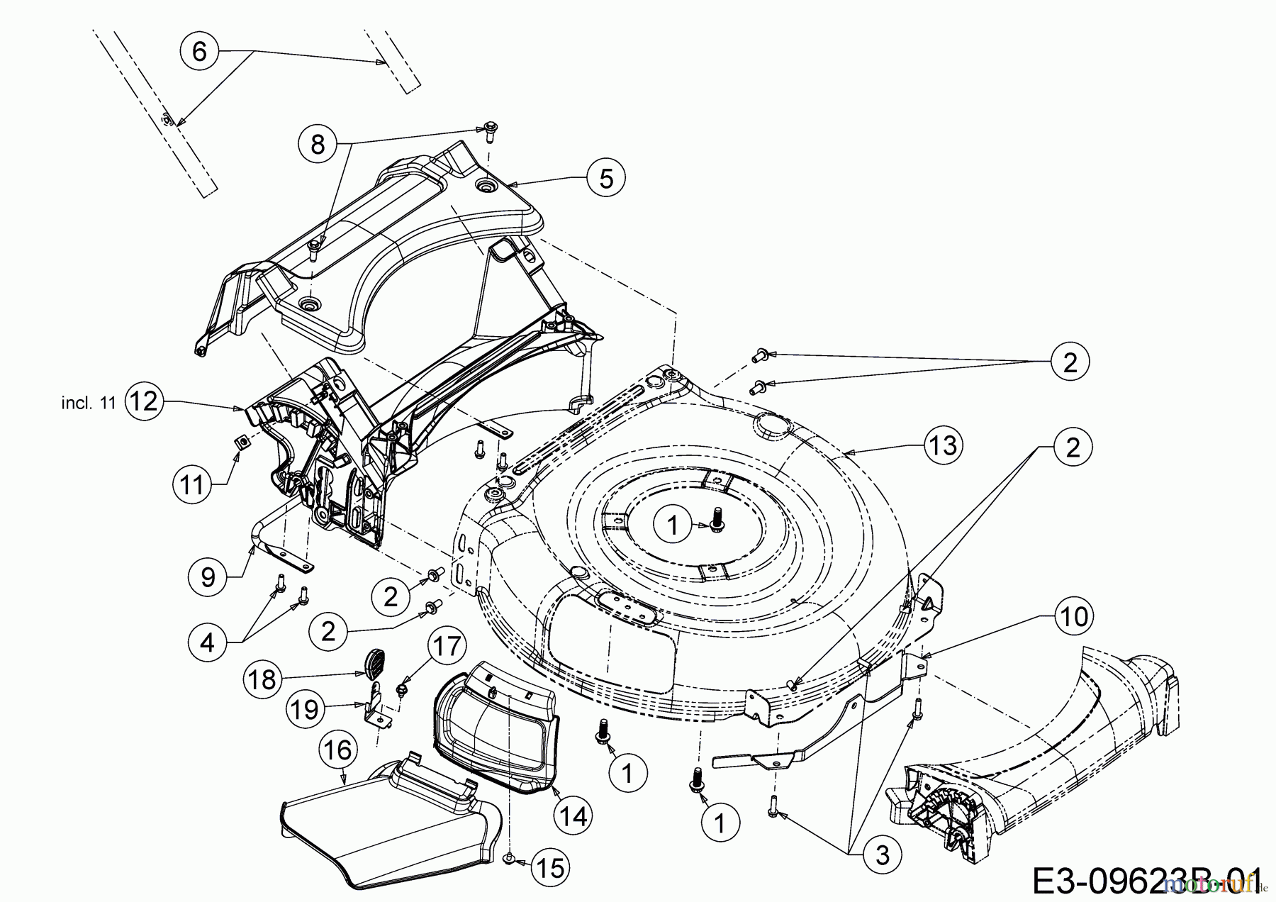  Cub Cadet Petrol mower self propelled LM1 DF53 12A-A02P603  (2018) Deflector, Deck housing, Mulching flap, Rear baffle