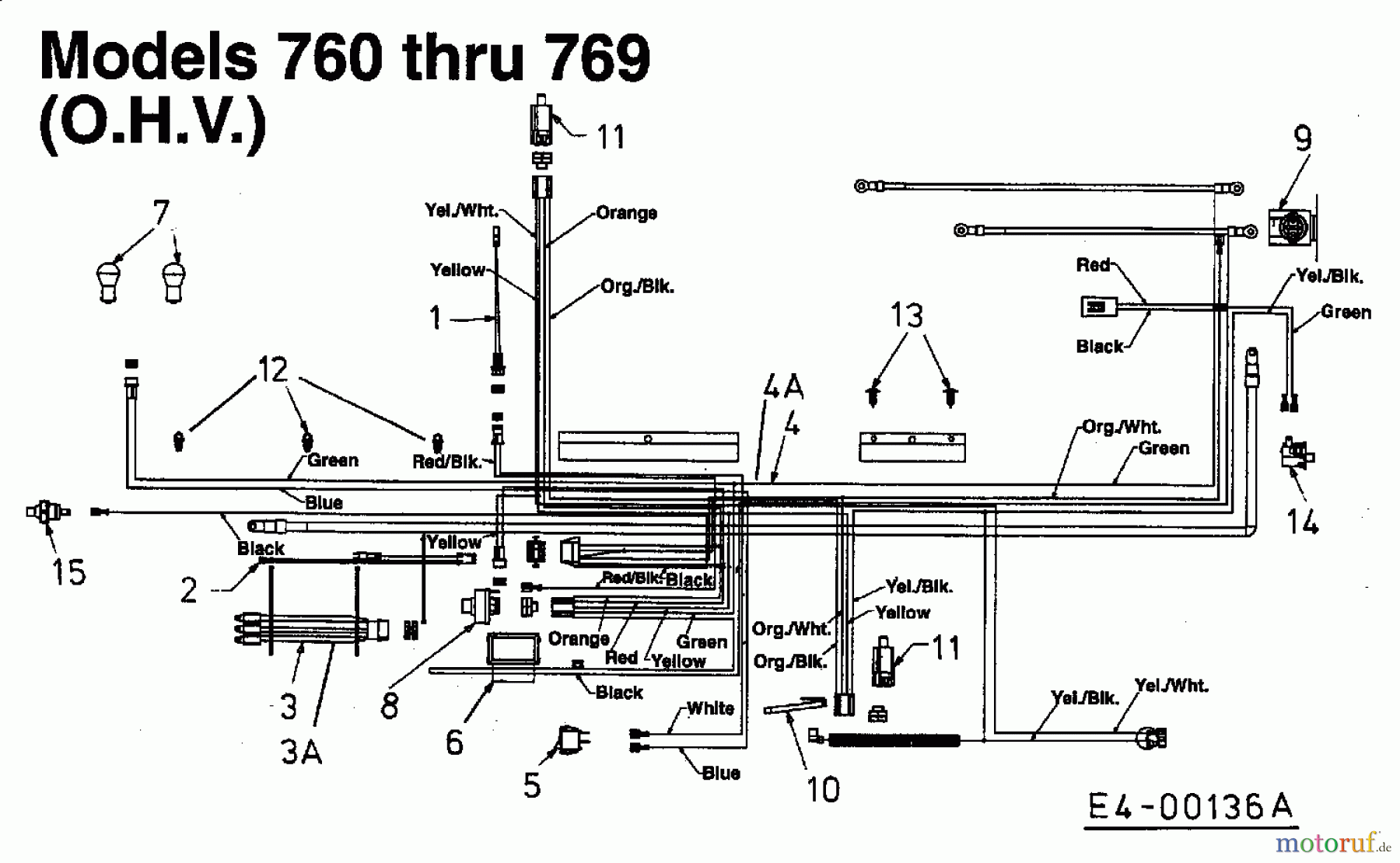  MTD Lawn tractors E 145 13BM765N678  (1998) Wiring diagram for O.H.V.