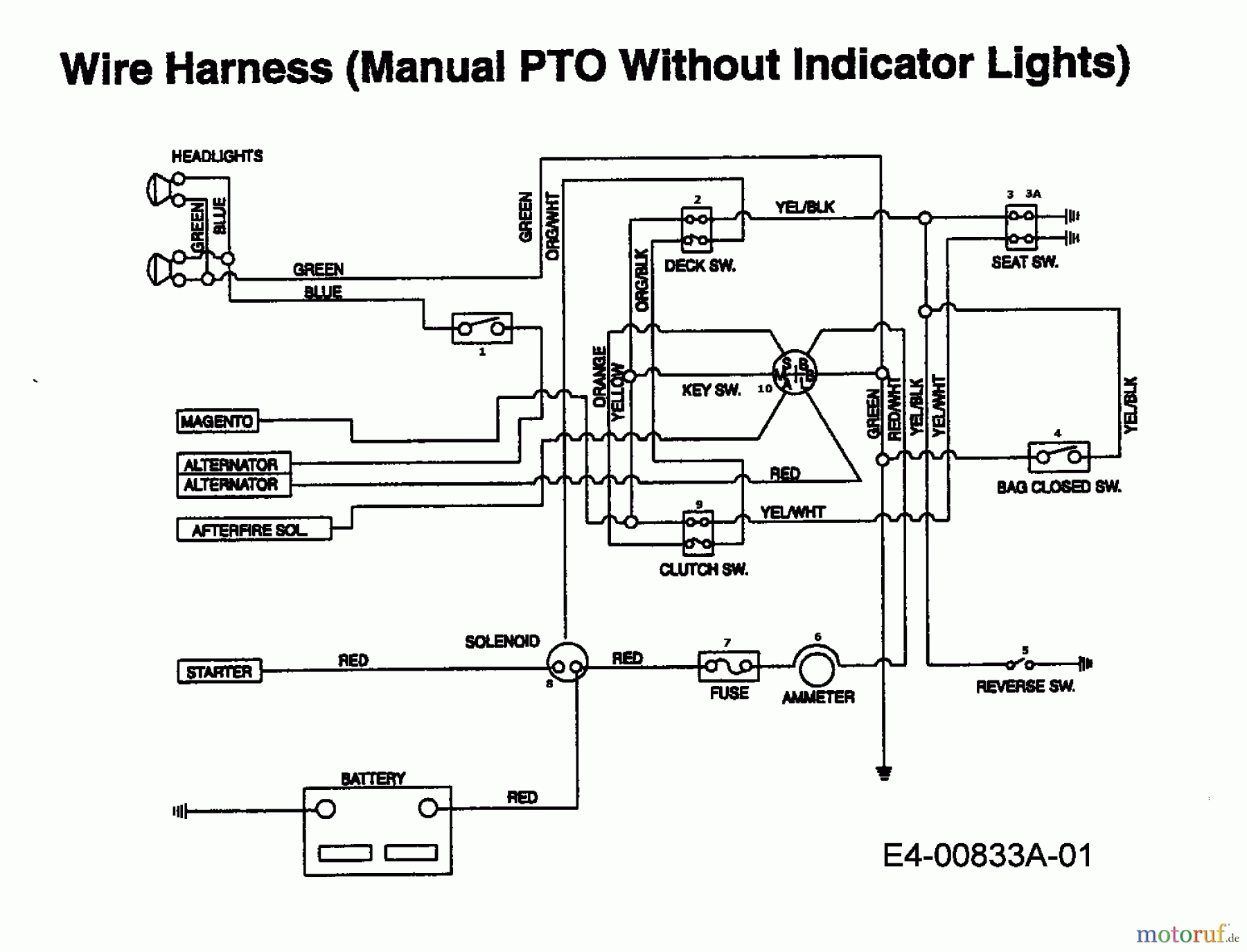  MTD Lawn tractors EH/160 13AF795N678  (1998) Wiring diagram without indicator lights