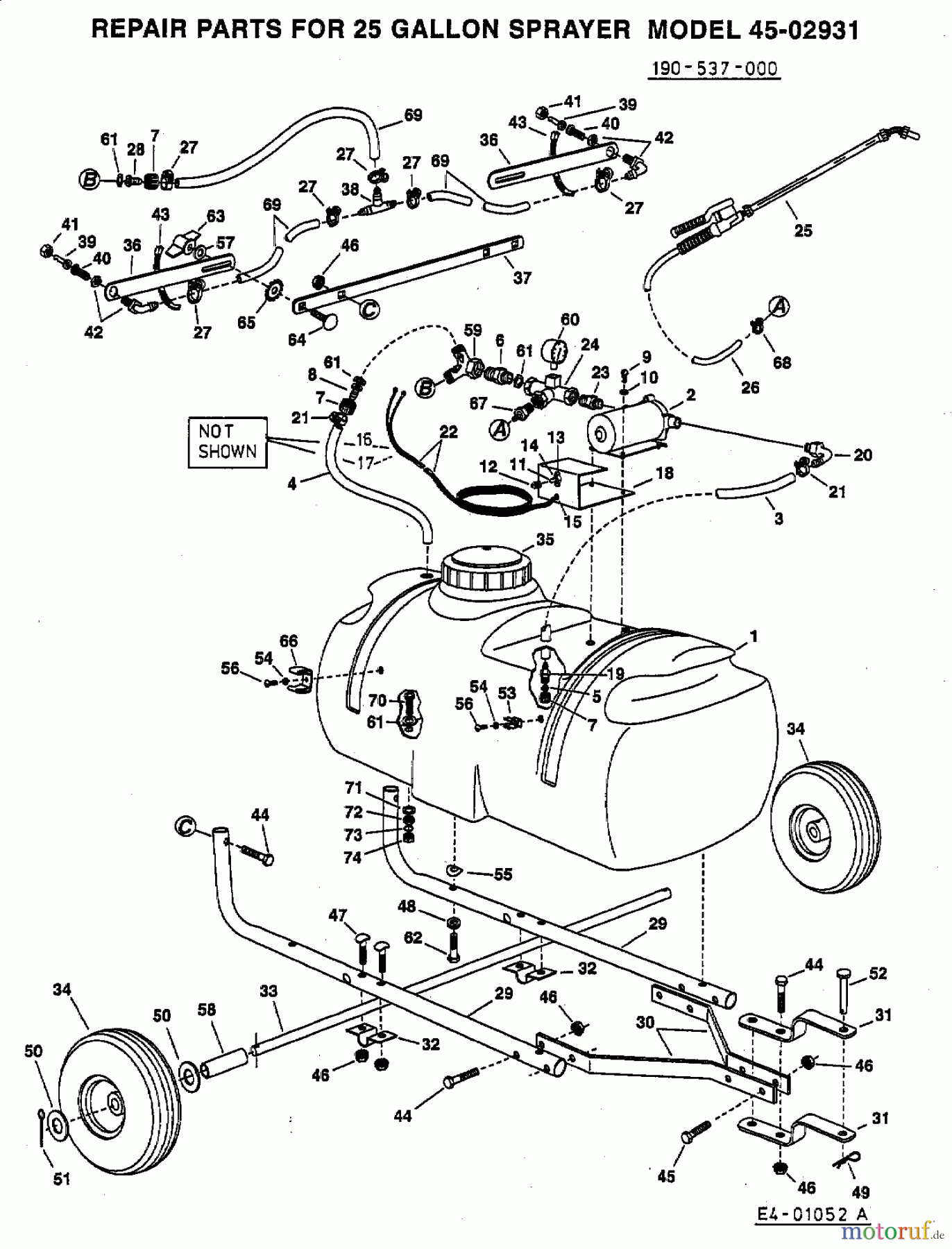  MTD Accessories Accessories garden and lawn tractors Sprayer 45-02931  (190-537-000) 190-537-000  (2002) Basic machine