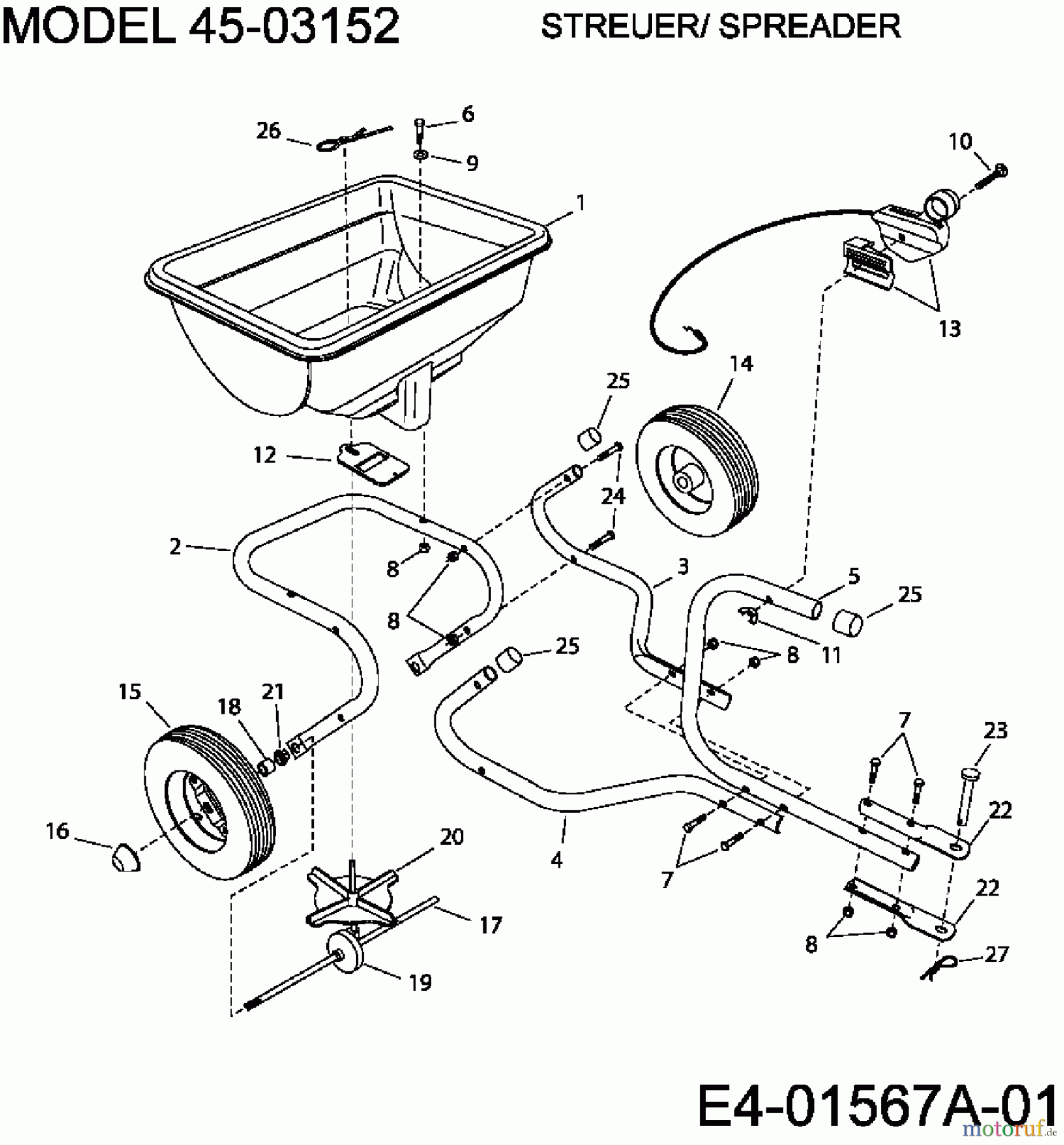  MTD Accessories Accessories garden and lawn tractors Spreader 45-03152  (196-031-000) 196-031-000  (2009) Basic machine