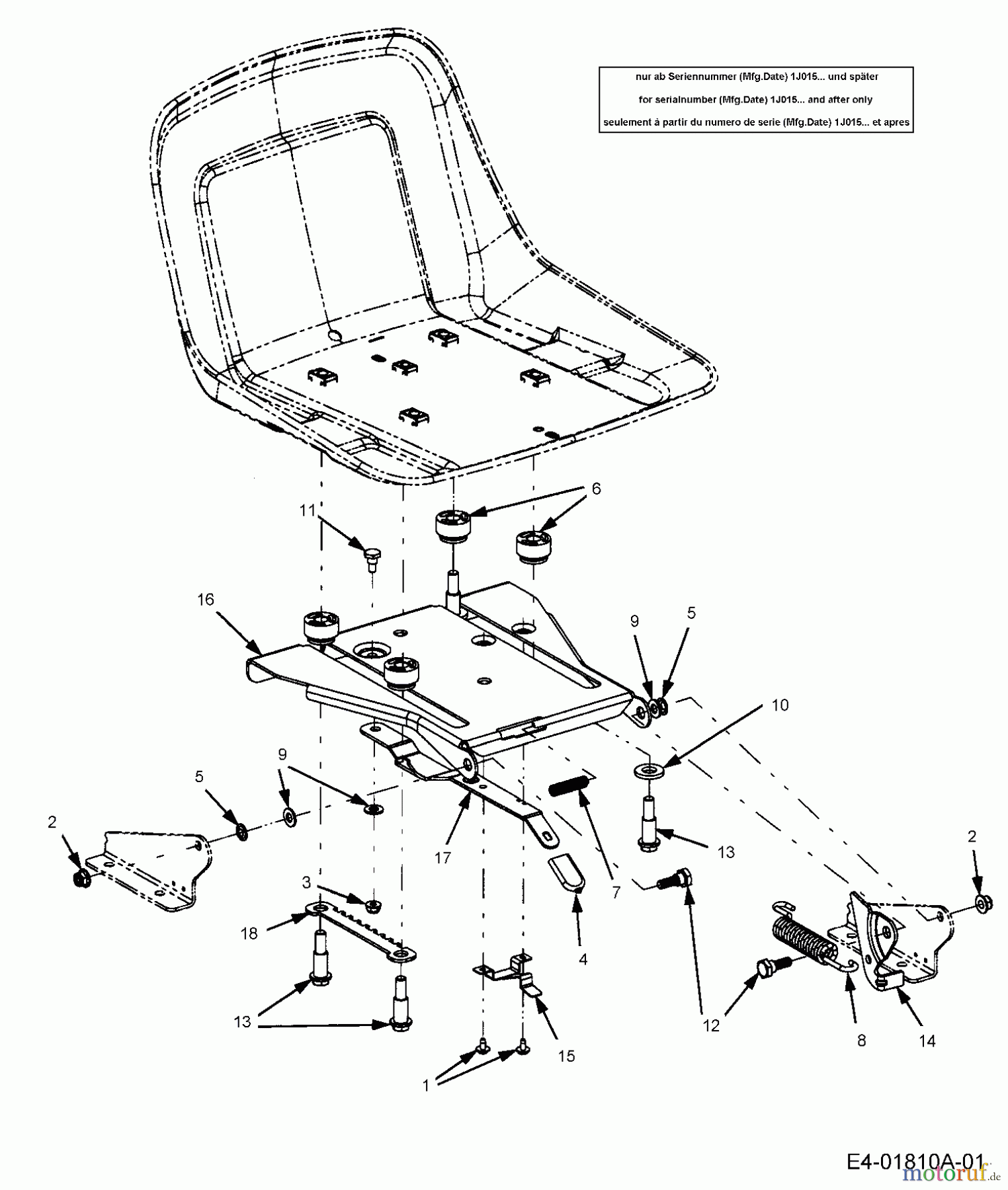  Cub Cadet Zero Turn RZT 42 17BA5B4G603  (2006) Seat bracket