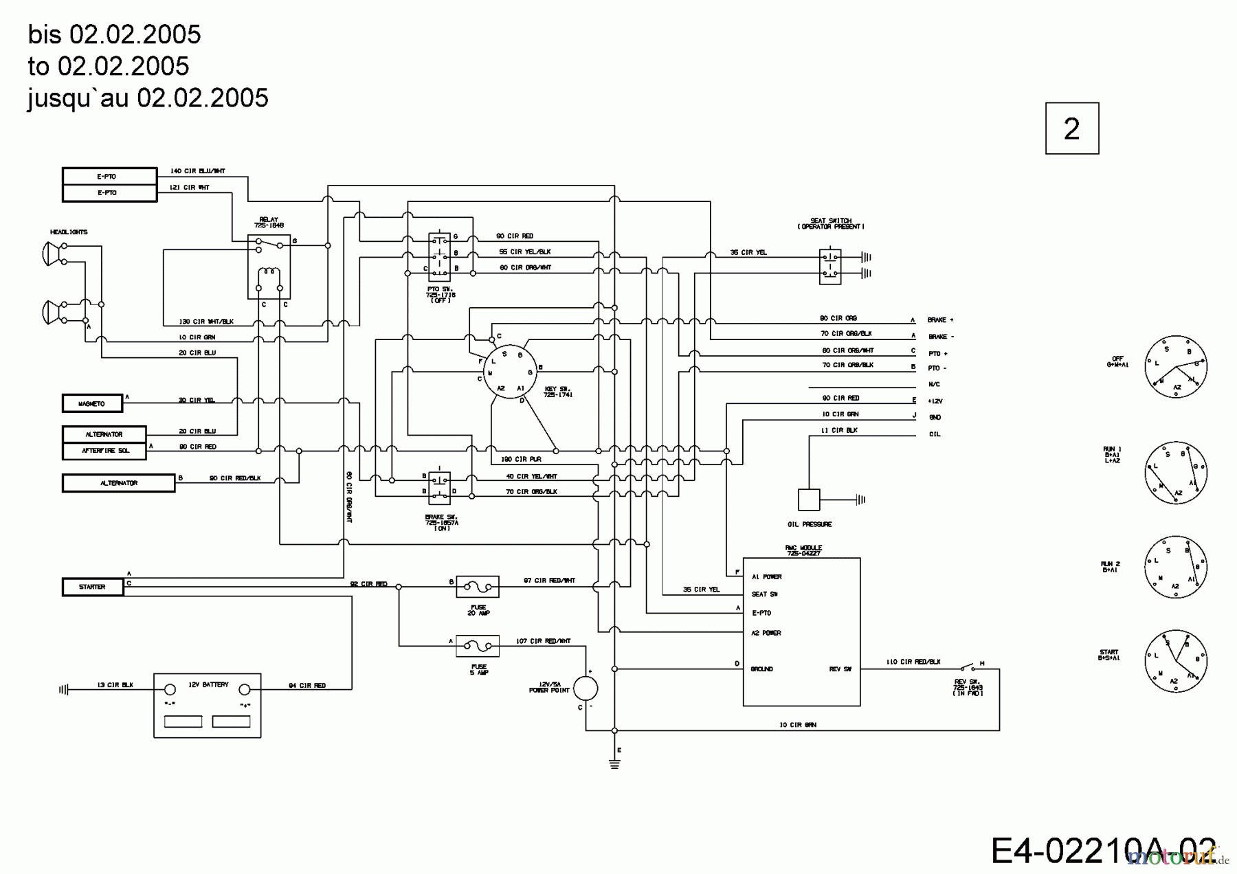  Cub Cadet Garden tractors GT 1223 14AP13CP603  (2005) Wiring diagram to 02.02.2005