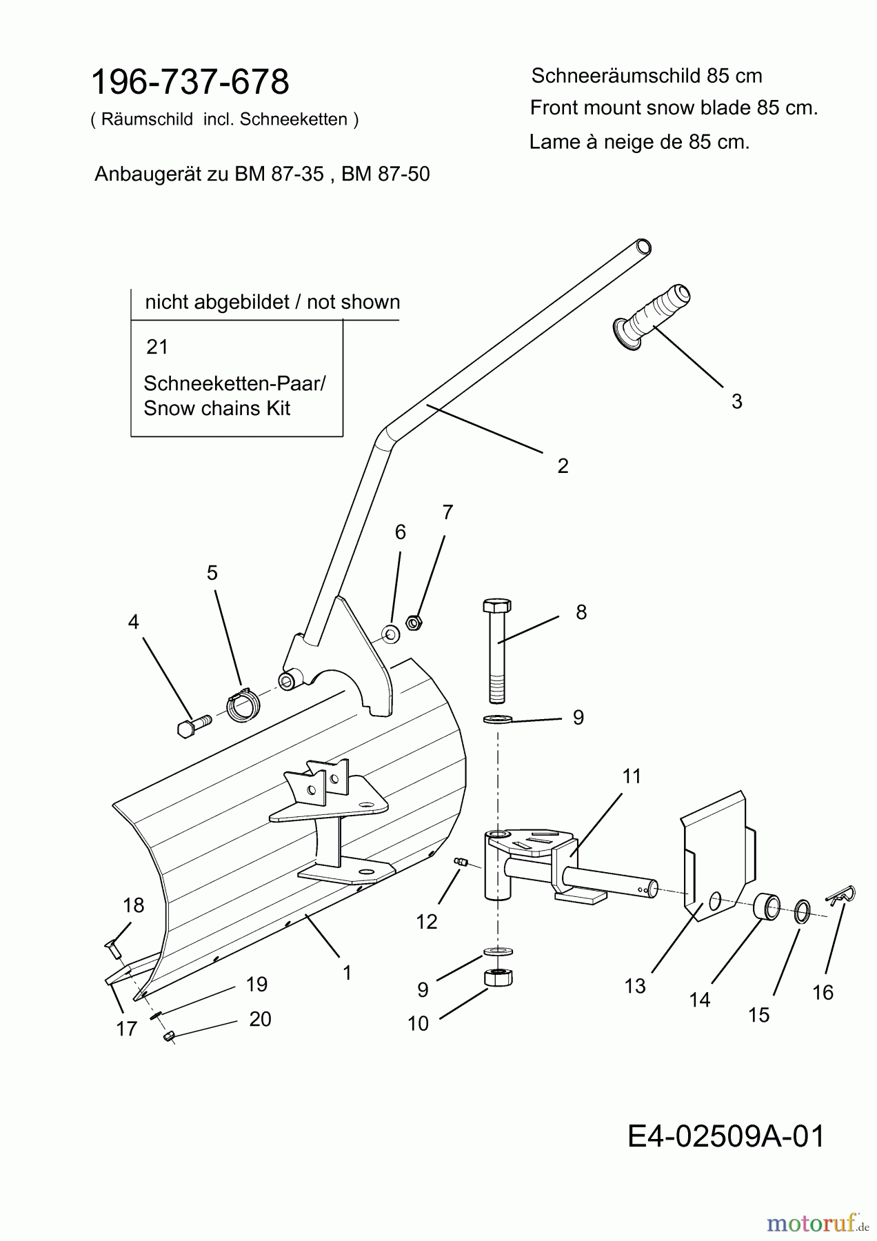  MTD Accessories Accessories cutterbar mower Snow blade RS 85 196-737-678  (2009) Snowblade