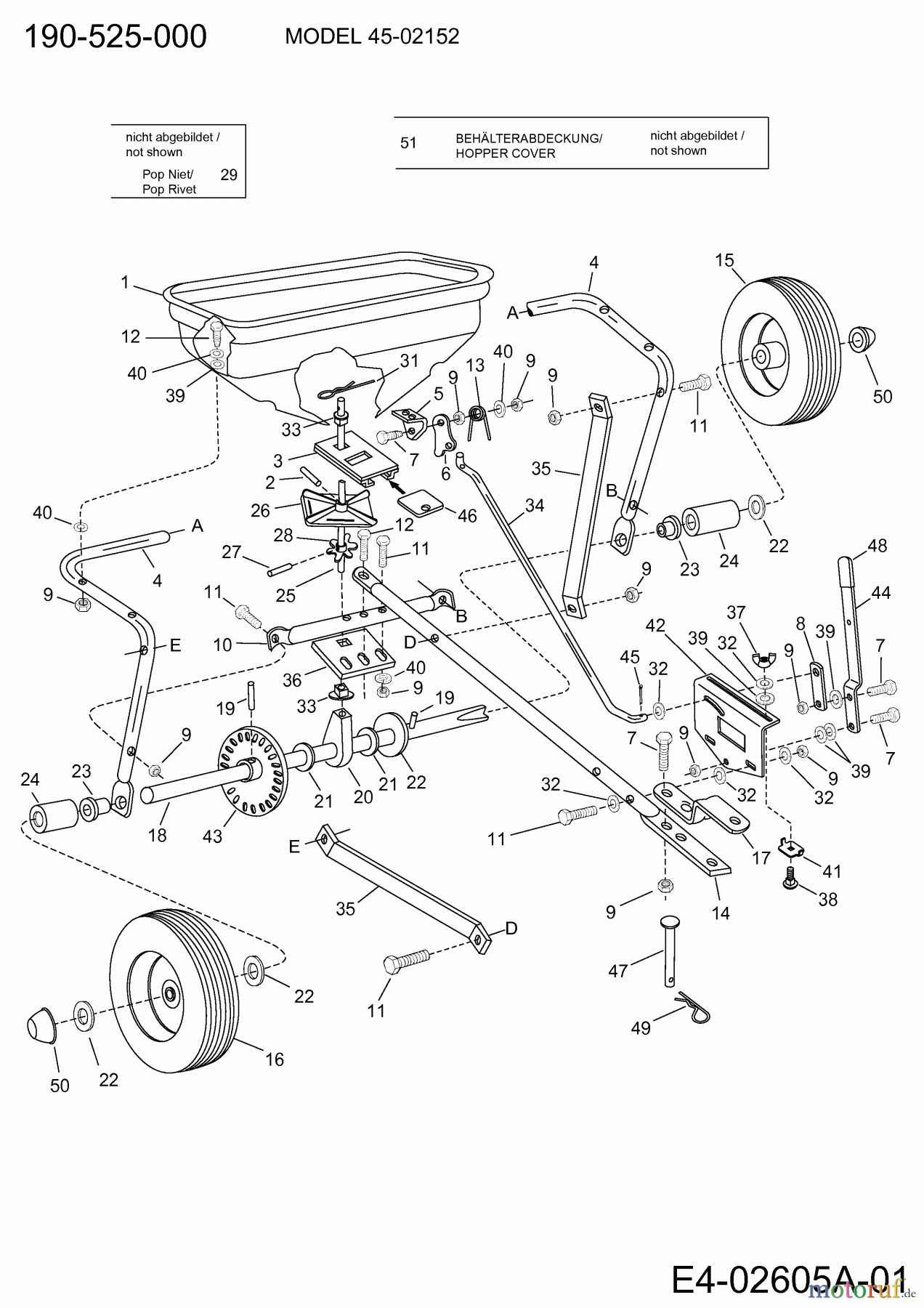  MTD Accessories Accessories garden and lawn tractors Spreader 45-02152  (190-525-000) 190-525-000  (2006) Basic machine