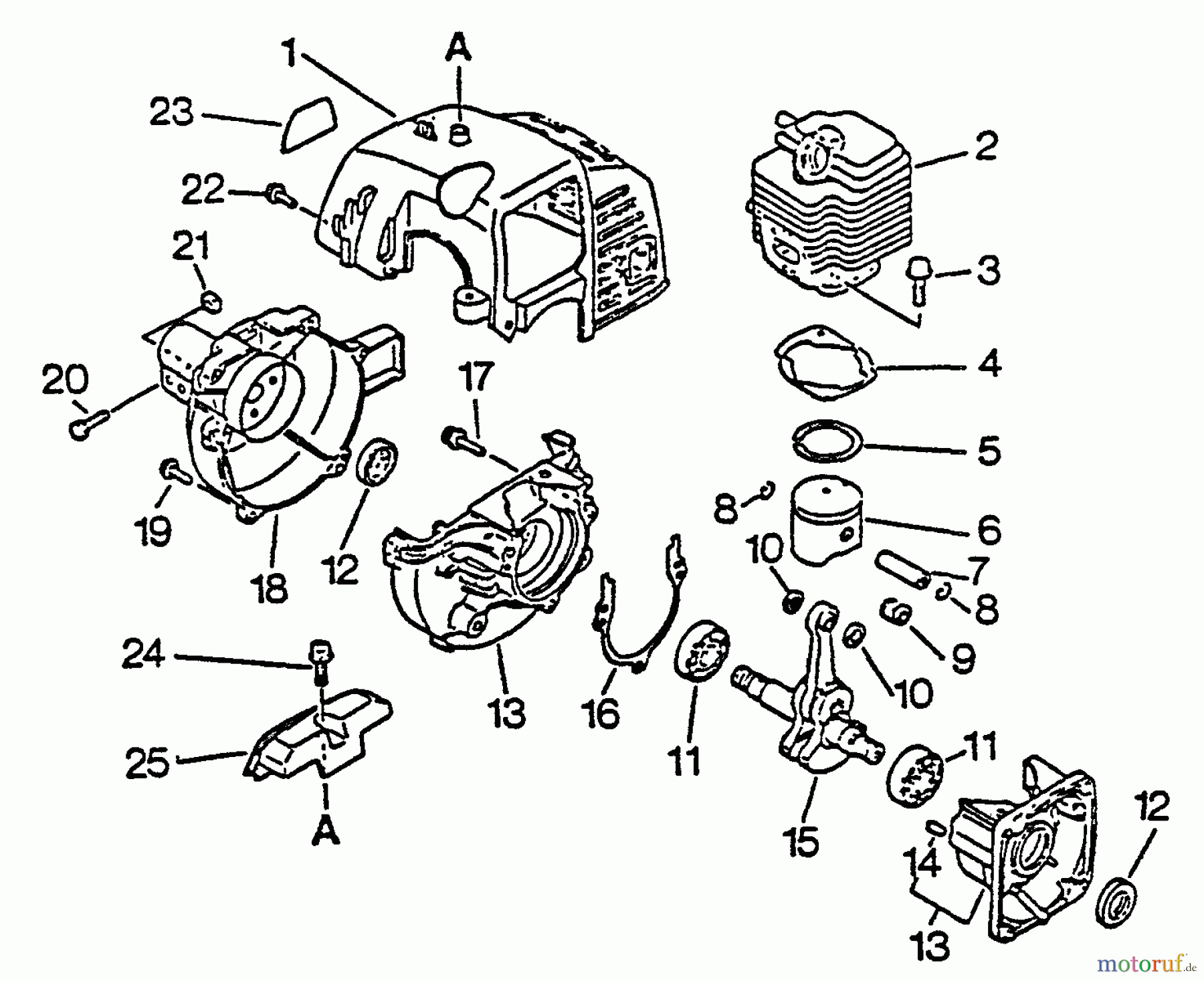  Echo Trimmer, Faden / Bürste GT-2103 - Echo String Trimmer, S/N:031001 - 999999 Engine, Crankcase, Fan Housing, Cover