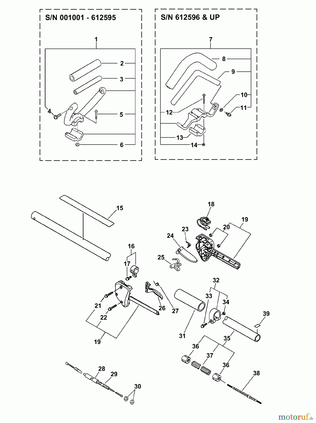  Echo Trimmer, Faden / Bürste SRM-2100 - Echo String Trimmer (Type 1E) Handle, Ignition Switch, Throttle Cable, Driveshaft