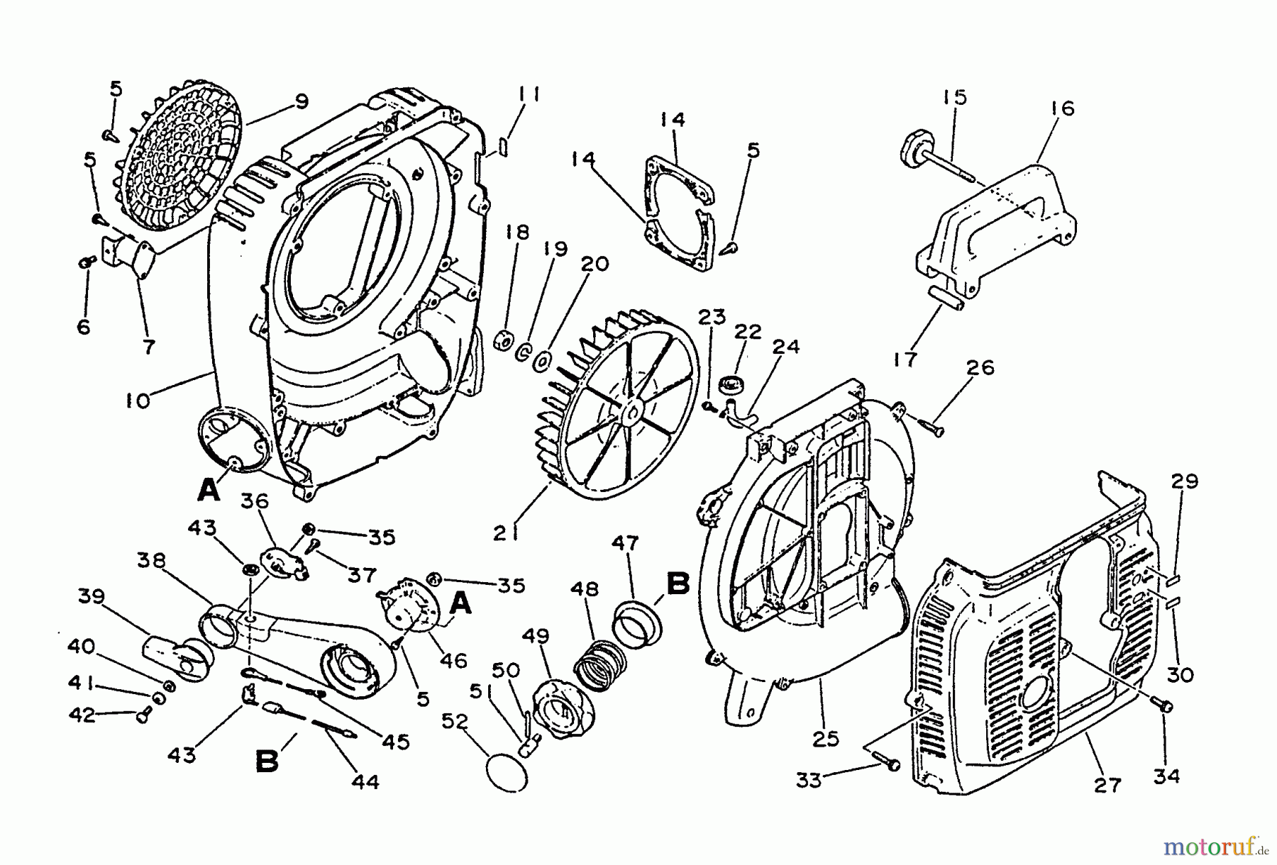  Echo Bläser / Sauger / Häcksler / Mulchgeräte	 PB-4500 - Echo Back Pack Blower, S/N 0000000 - 0034075 Fan, Housings, Throttle, Handles