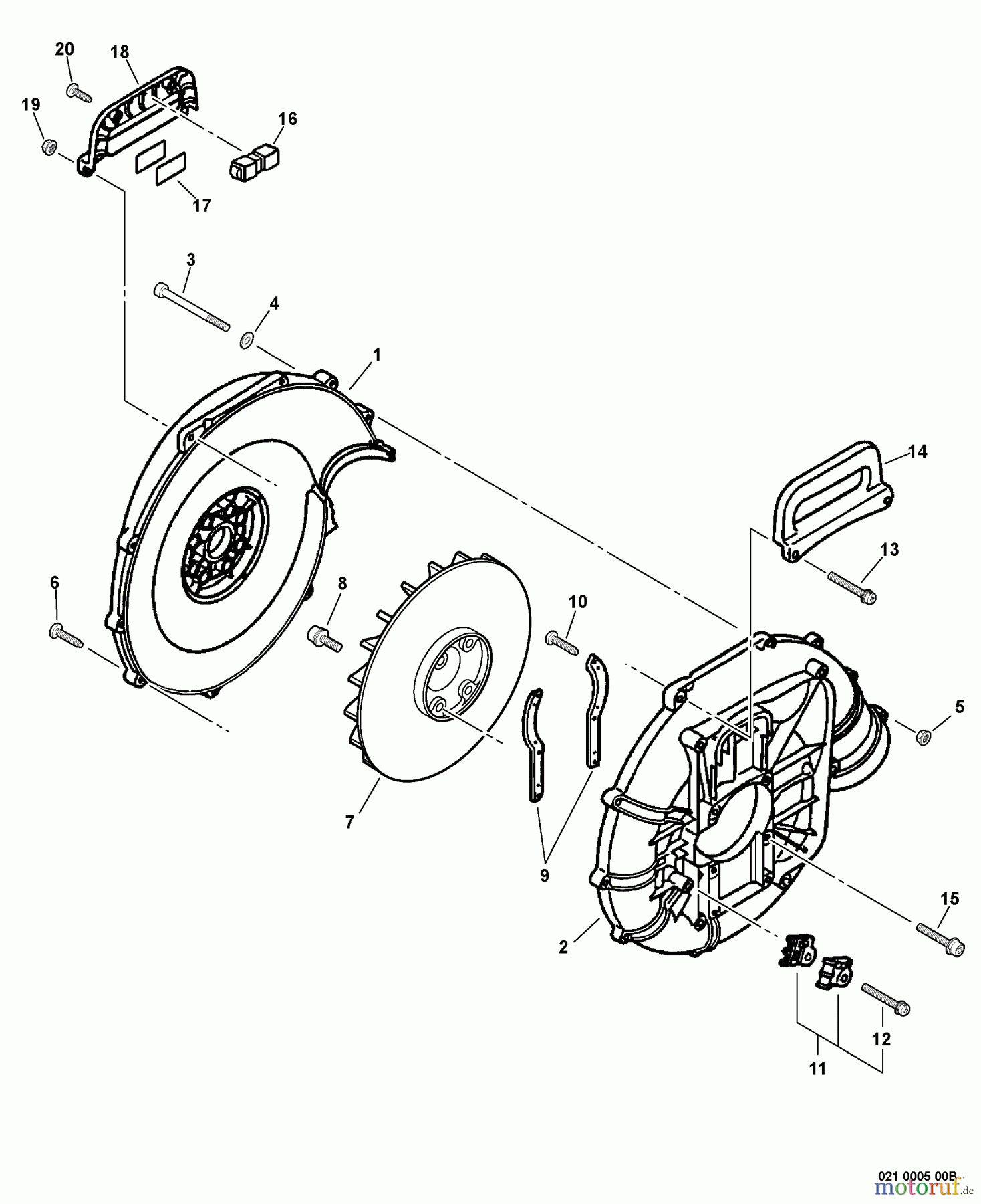  Echo Bläser / Sauger / Häcksler / Mulchgeräte	 PB-46LN  S/N: 001001 - 999999 Fan Case, Blower Fan